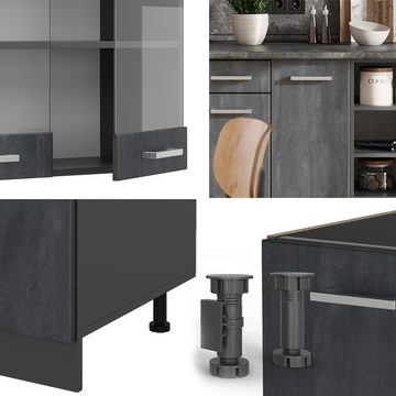 Livinity® Küchenzeile R-Line, Schwarz Beton/Anthrazit, 240 cm ohne Arbeitsplatte