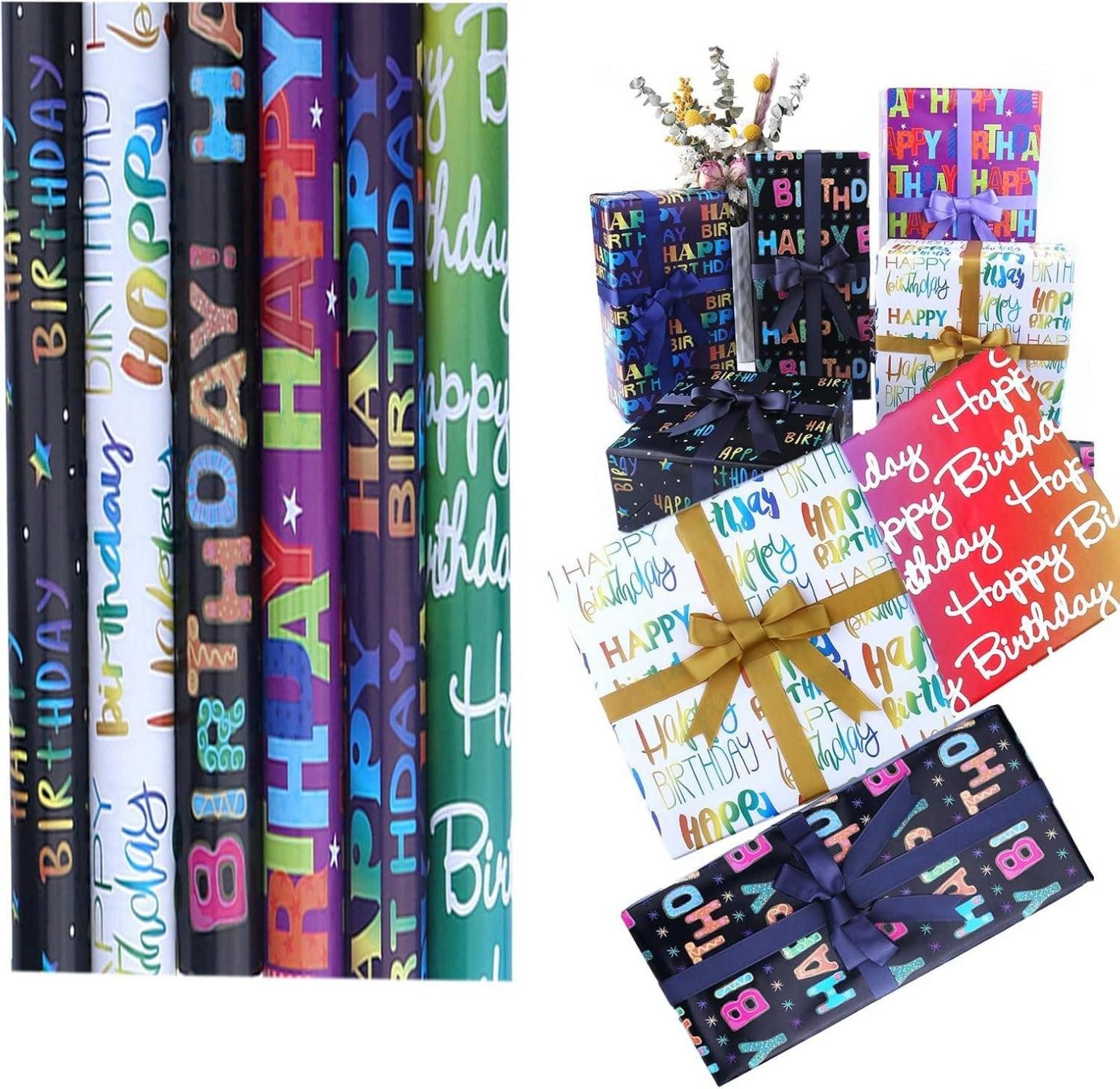 Geschenkpapier 6 Blatt Geschenkpapier Set Geburtstag 50x70cm Kinder Mädchen Junge