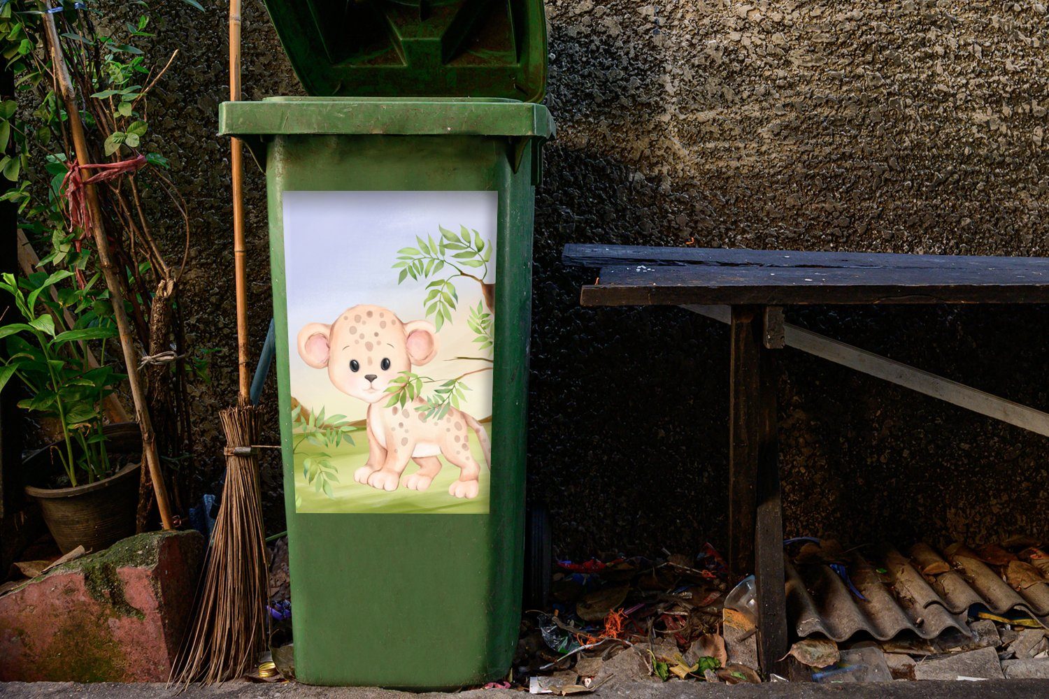 - Abfalbehälter Container, Tiere - St), Sticker, Jungtier Dschungel MuchoWow Mülleimer-aufkleber, Mülltonne, (1 Wandsticker