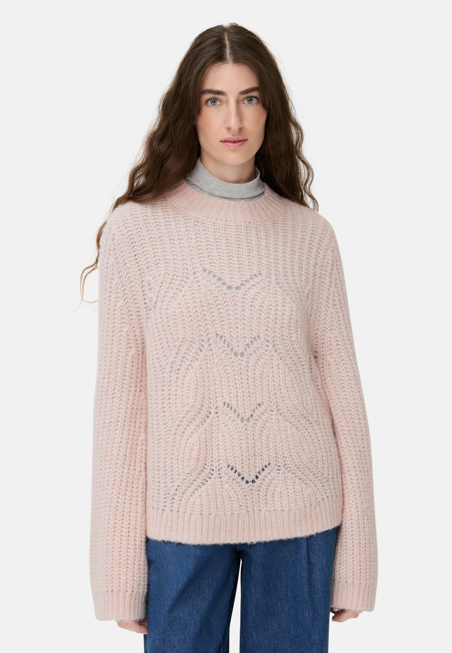 camel active Strickpullover Pullover mit strukturiertem Strickmuster Langarm Markenlabel