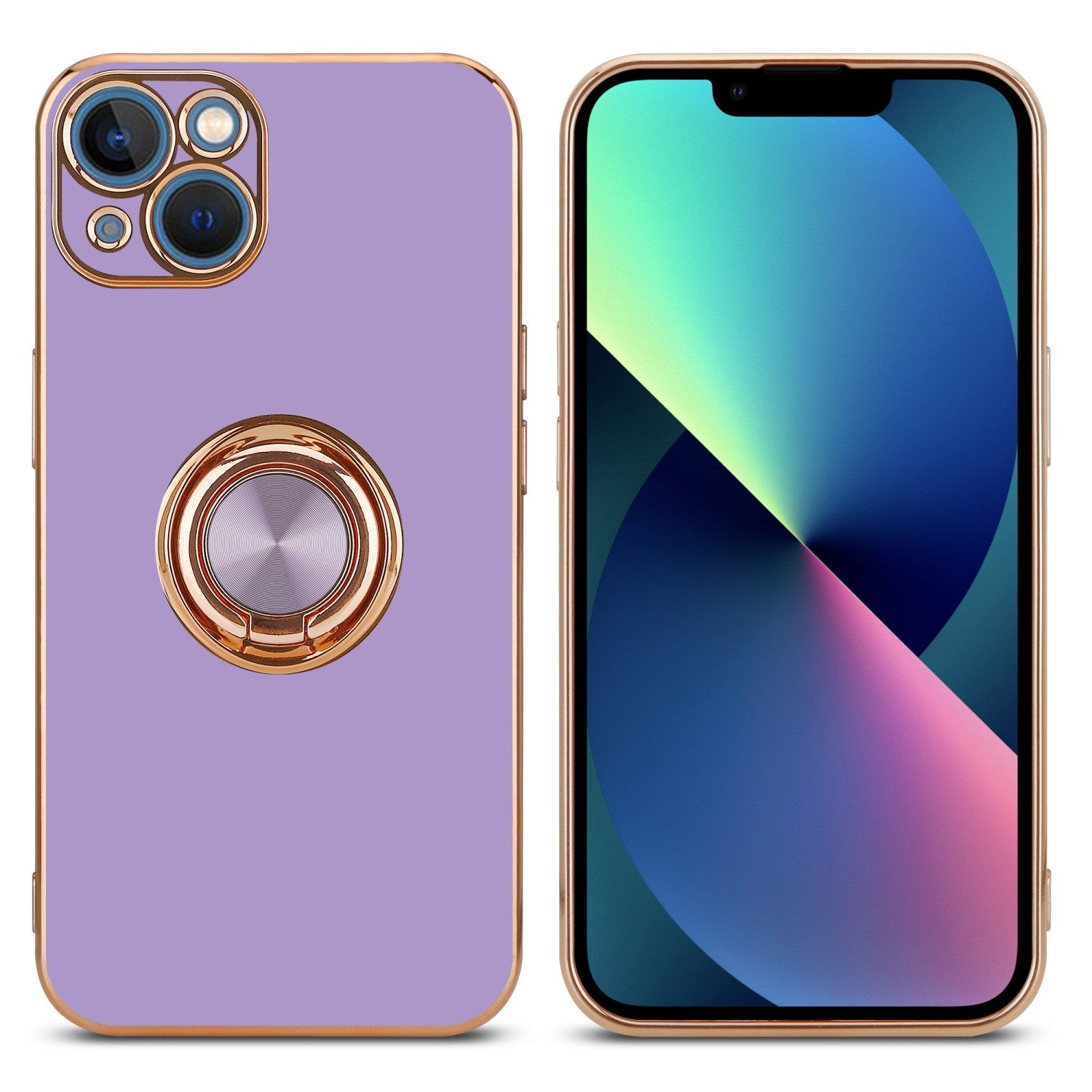 Cadorabo Handyhülle für iPhone 14 Hülle Apple iPhone 14, Schutzhülle - TPU Silikon Hülle - mit Kameraschutz und Ring