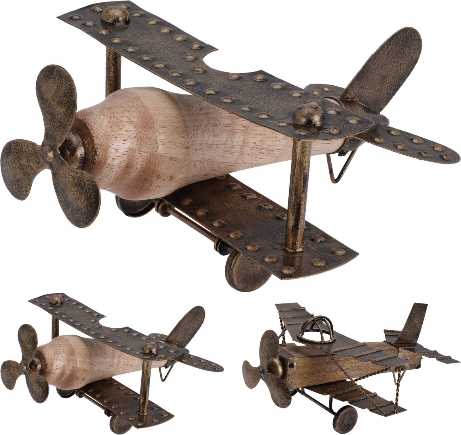 Koopman Dekofigur Holzflugzeug 27 cm Braun Metall Holz Tischdeko (1 St), Fl günstig online kaufen