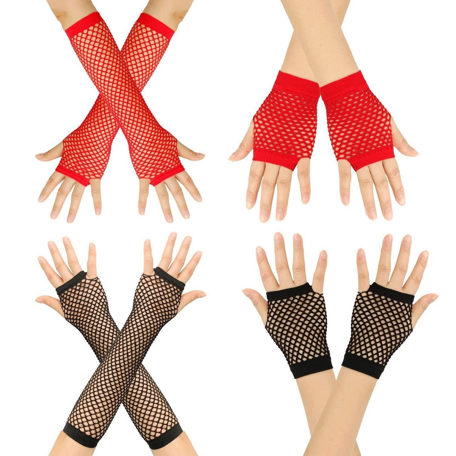 LuxusKollektion Kostüm Netzhandschuhe 4 Paar Kurz/Lang Mesh Damen Herren