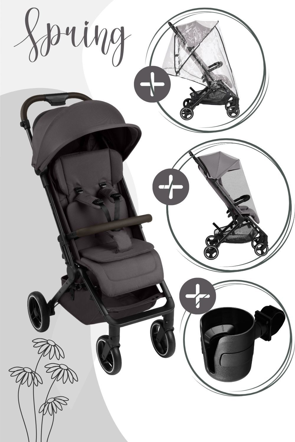 ABC Design Kinder-Buggy Ping 3 Trekking 4 in 1 Set mit Becherhalter, Moskitonetz, Regenschutz