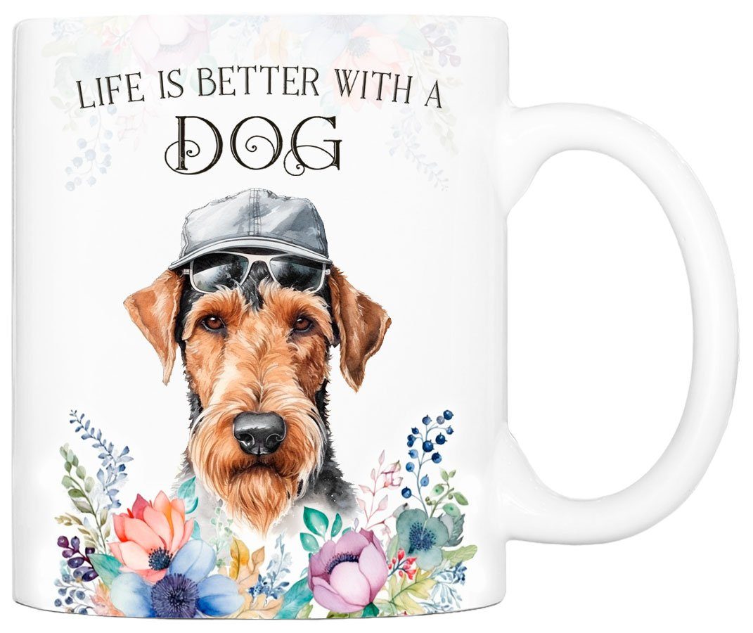 Cadouri Tasse AIREDALE TERRIER Kaffeetasse - Hundefreunde, beidseitig mit Geschenk, 330 ml Hunderasse, Keramik, bedruckt, für handgefertigt