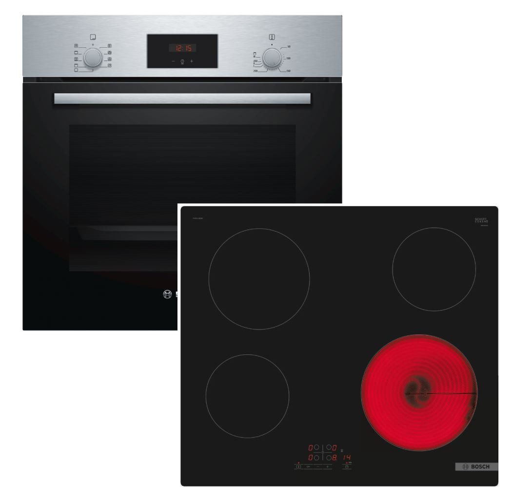BOSCH Backofen-Set Schnellaufheizung Teleskop + Glaskeramikkochfeld TouchSelect autark