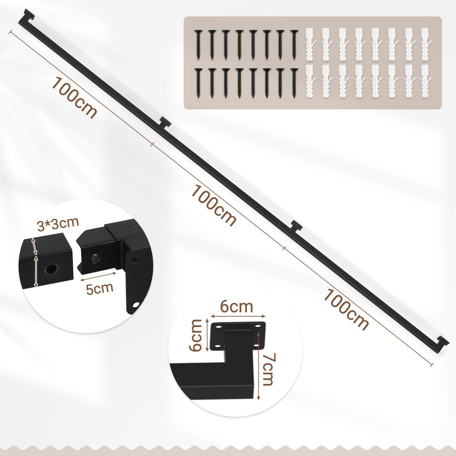 Clanmacy Treppengeländer Handlauf Set Metall Schwarz pulverbeschichteter Treppenhandlauf 300cm, 300 cm Länge – Bild 2 von 5