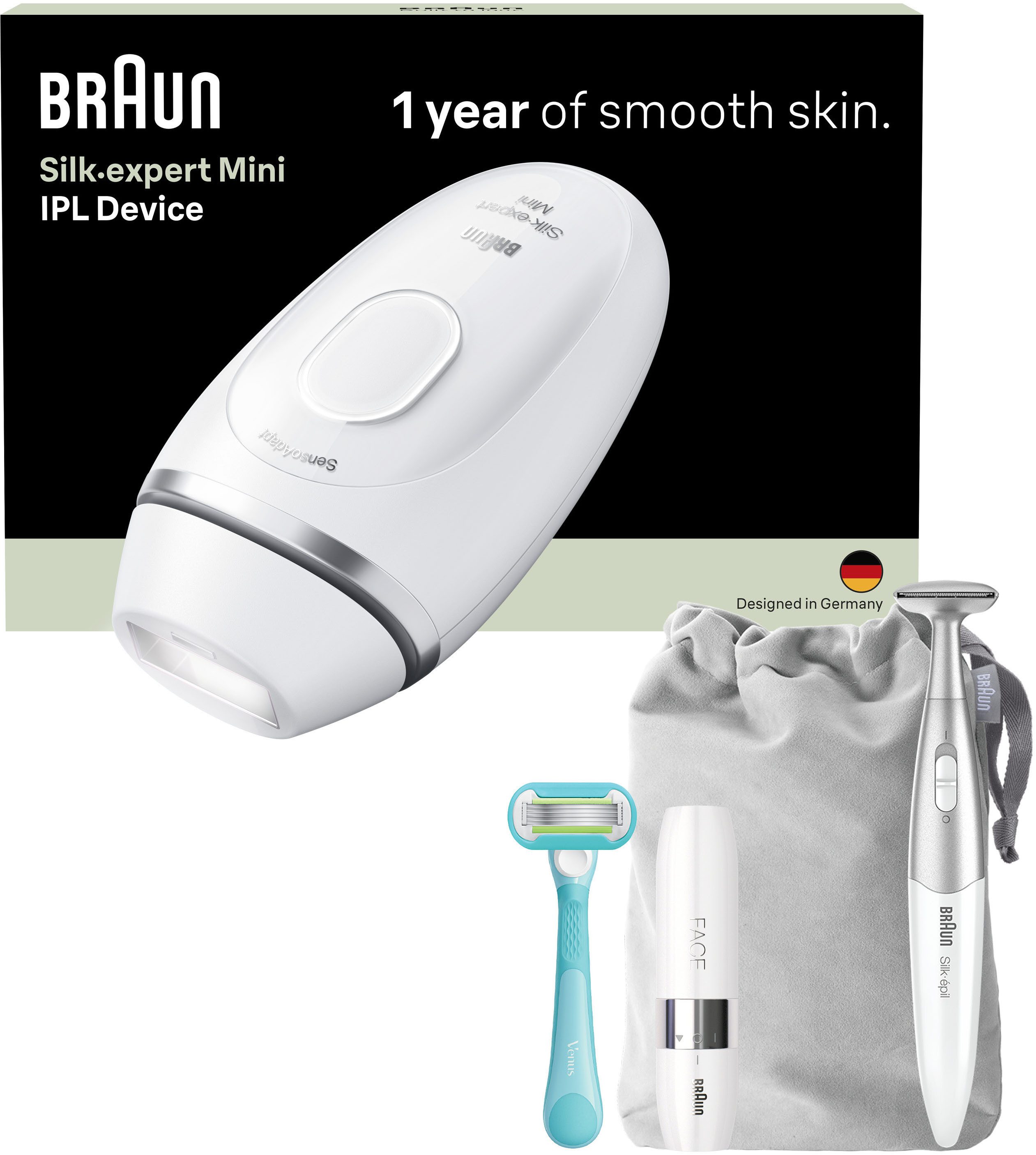 Braun IPL-Haarentferner Silk-expert Pro IPL PL1115, 300.000 Lichtimpulse, mit Tasche, Mini-Gesichtshaarentferner, Bikini-Trimmer, Venus Rasierer