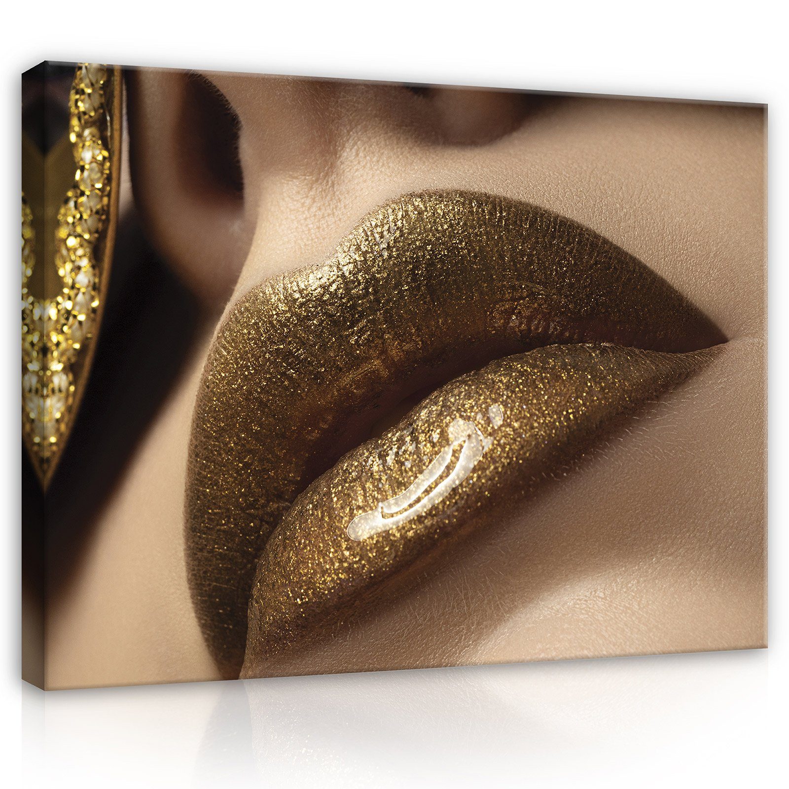 Wallarena Leinwandbild Frau Gold Lippen Abstrakt günstig online kaufen