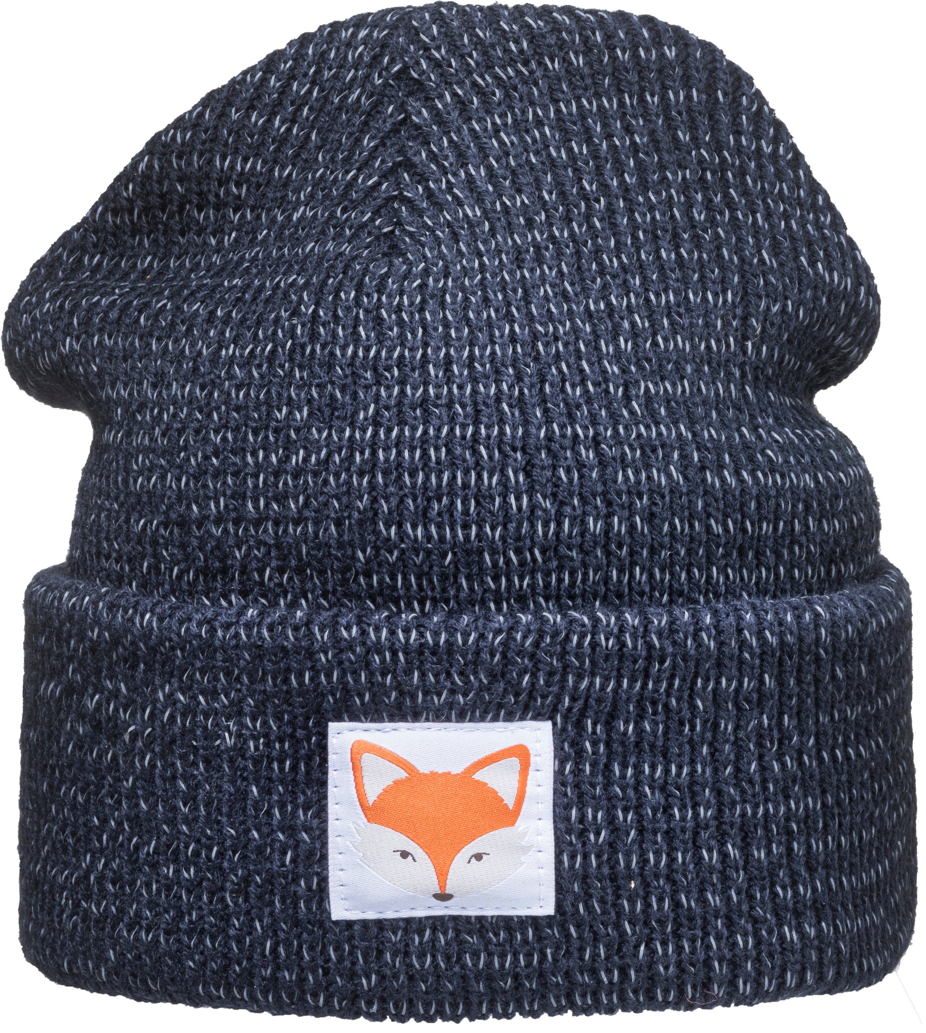 Baddery Beanie Reflektierende Mütze: Fuchs - Fox Tiere Wald Reflektor Sichtbarkeit doppellagiger Strick, hochreflektierende Fasern, Patch-Motiv, One Size