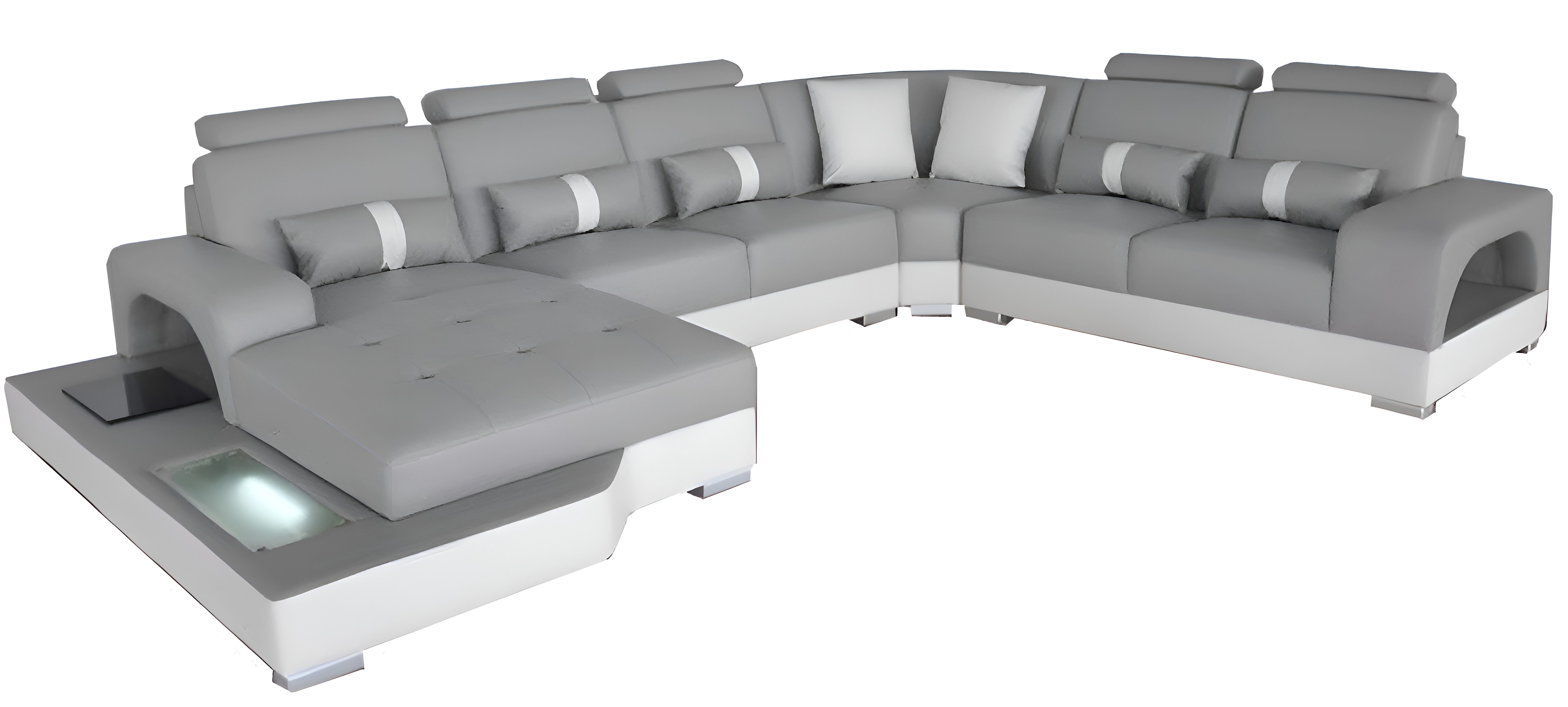 JVmoebel Wohnlandschaft Modernes Ledersofa in Grau mit USB-Anschluss und LED-Beleuchtung, Made in Europa