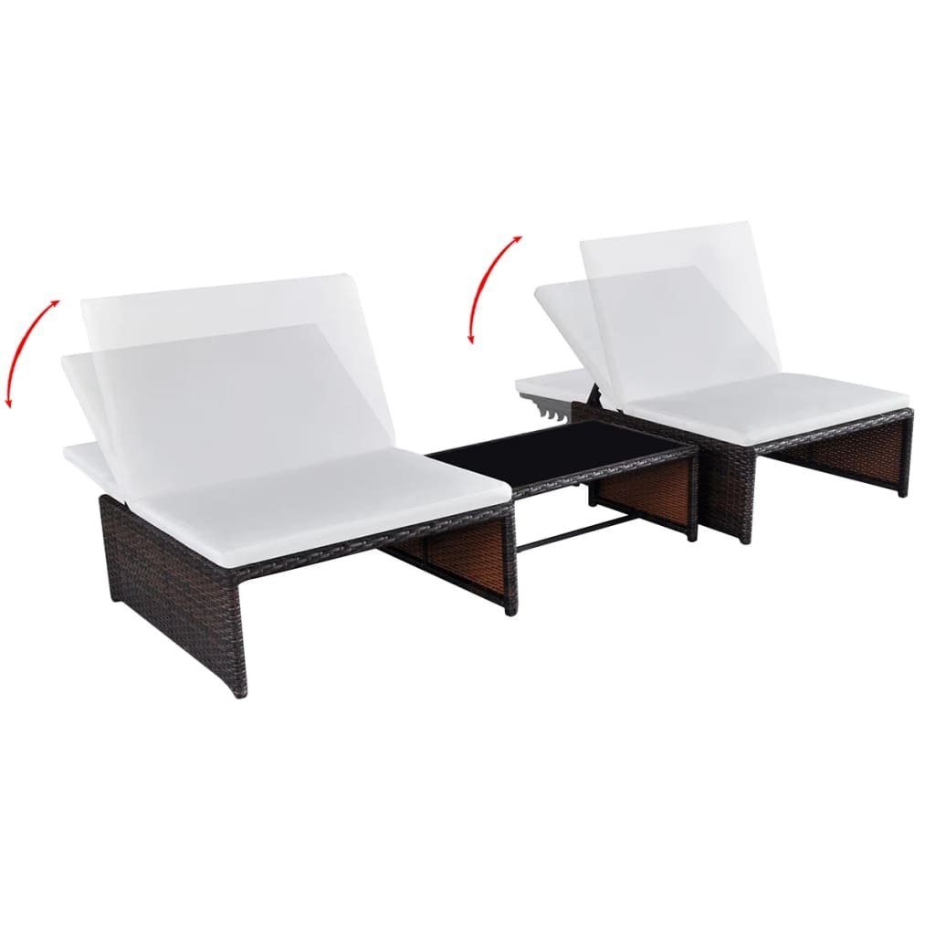 vidaXL Gartenliege Outdoor-Lehnstühle 2 Stk. mit Tisch Braun Poly Rattan, 3 St.