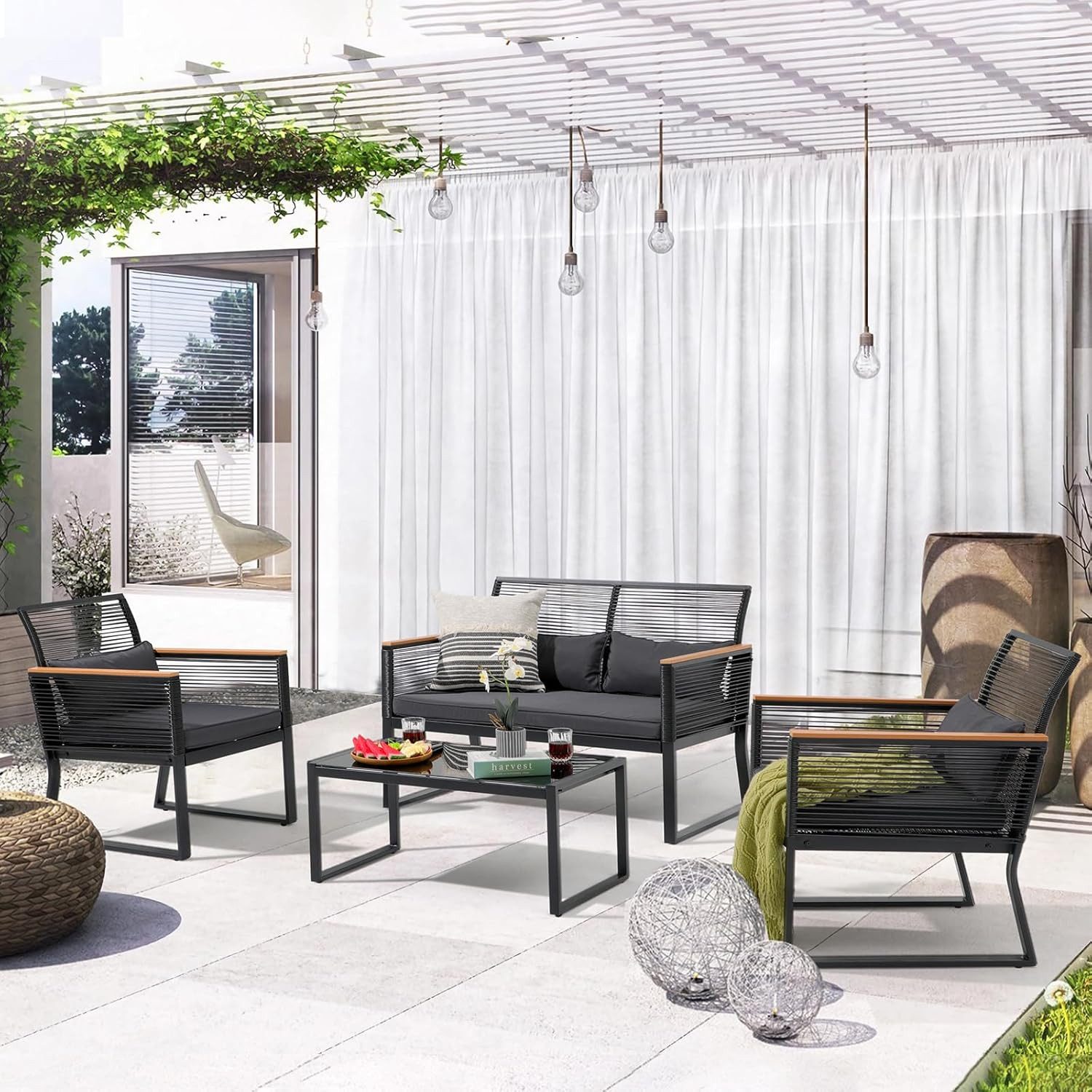 JOIVI Gartenlounge-Set 4 tlg Gartenmöbel Set, günstig online kaufen