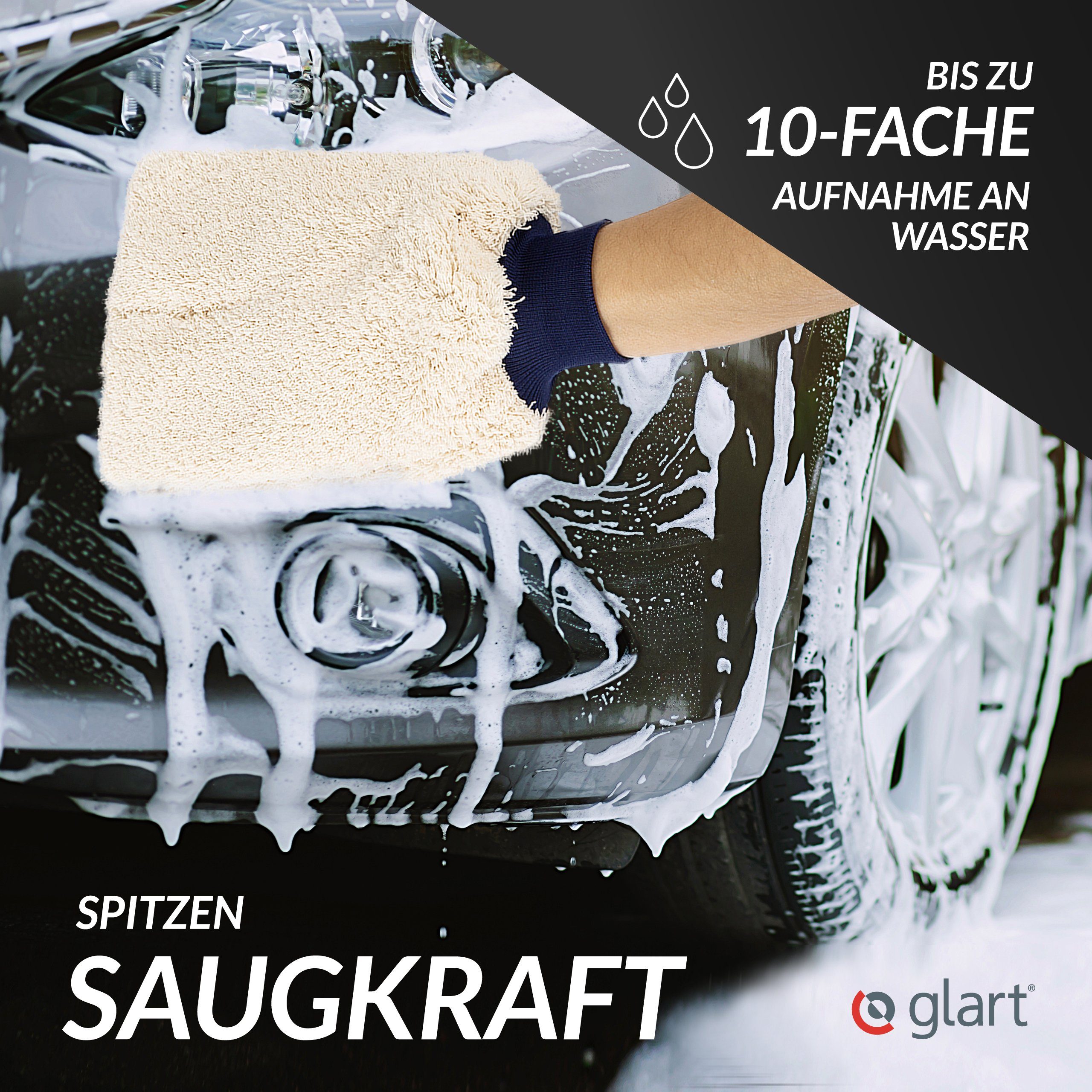 Glart 44WH Mikrofaser Auto Waschhandschuh Premium kratzerfrei saugstark Mikrofasertuch (80% Polyester, 20% Nylon)