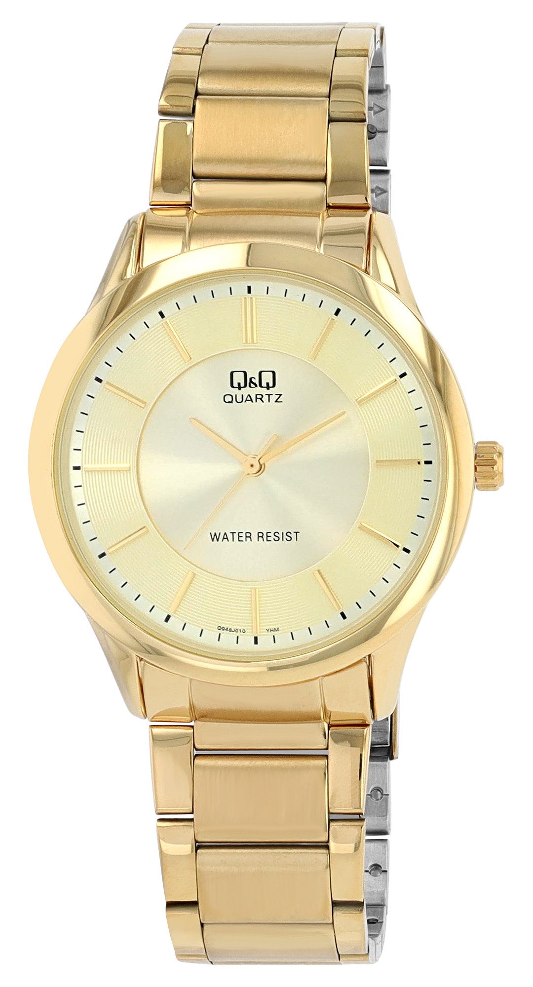 Q&Q Quarzuhr Q948J010Y Herrenuhr mit Edelstahlband, 3 BAR, goldfarben