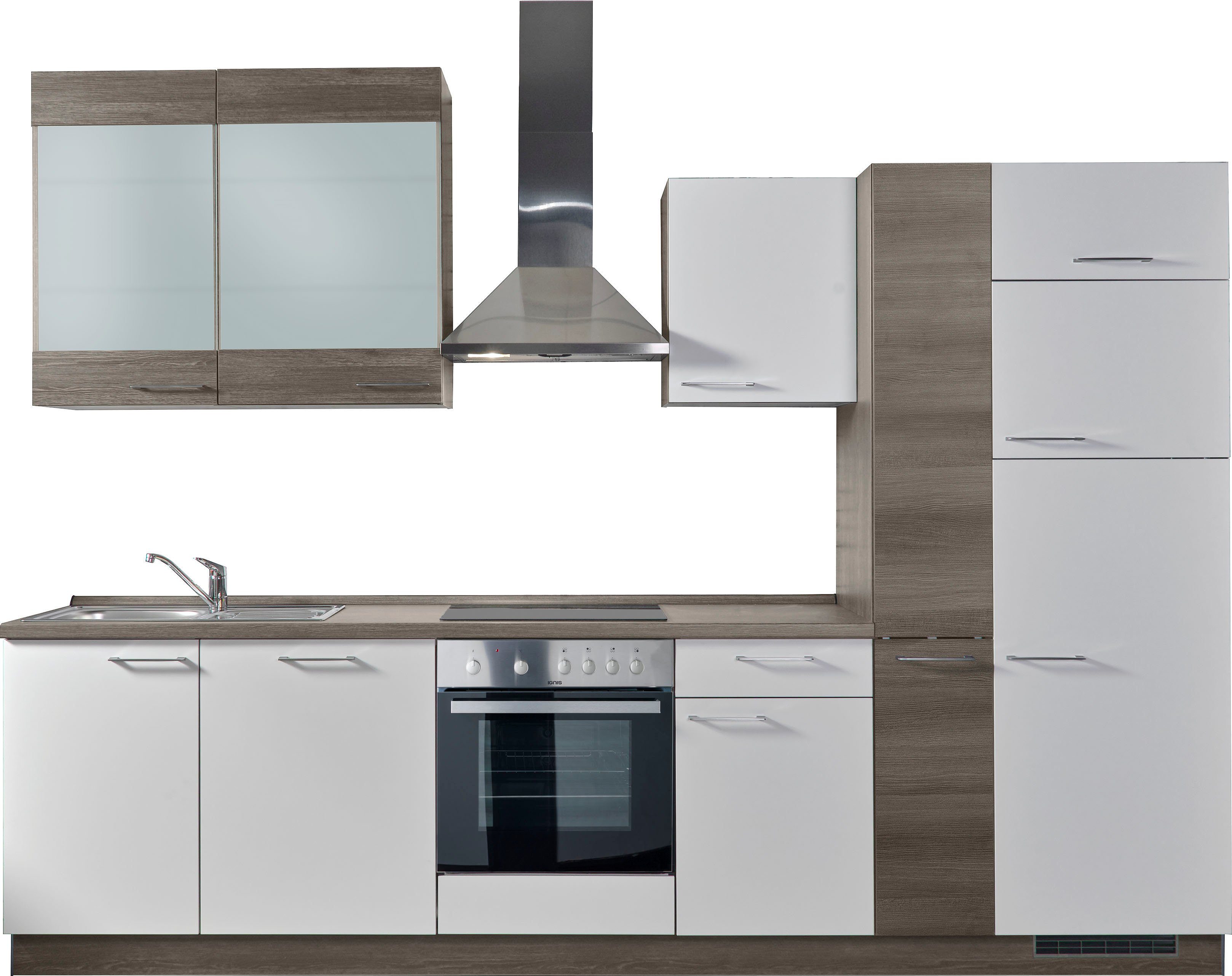 KOCHSTATION Küchenzeile "KS-Trea", wahlweise mit E-Geräten, höhenverstellbare Füße, vormontiert, mit Vollauszug und Soft-Close-Funktion, Breite 310 cm