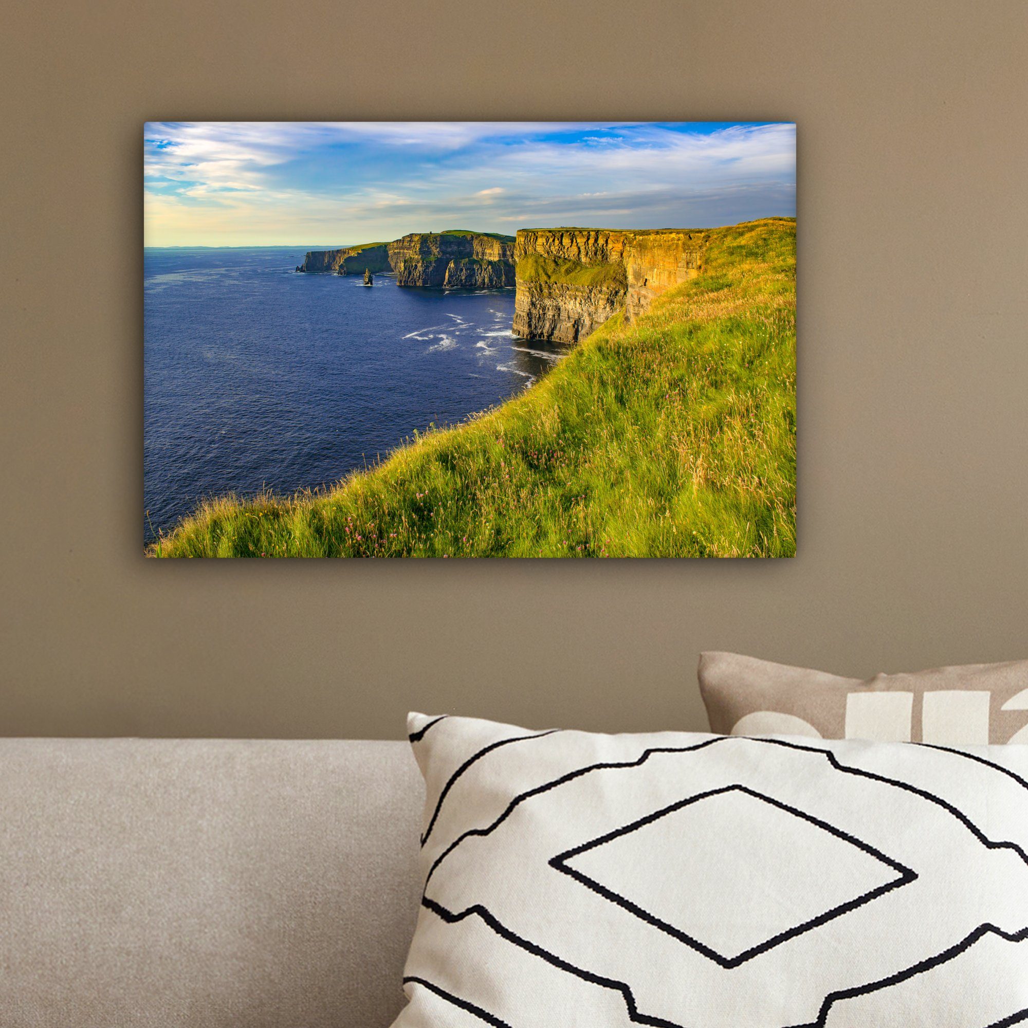Leinwandbild irischen of Wandbild Moher, 30x20 Leinwandbilder, der cm OneMillionCanvasses® St), Wanddeko, Aufhängefertig, Küstenlinie Cliffs (1 Grüne