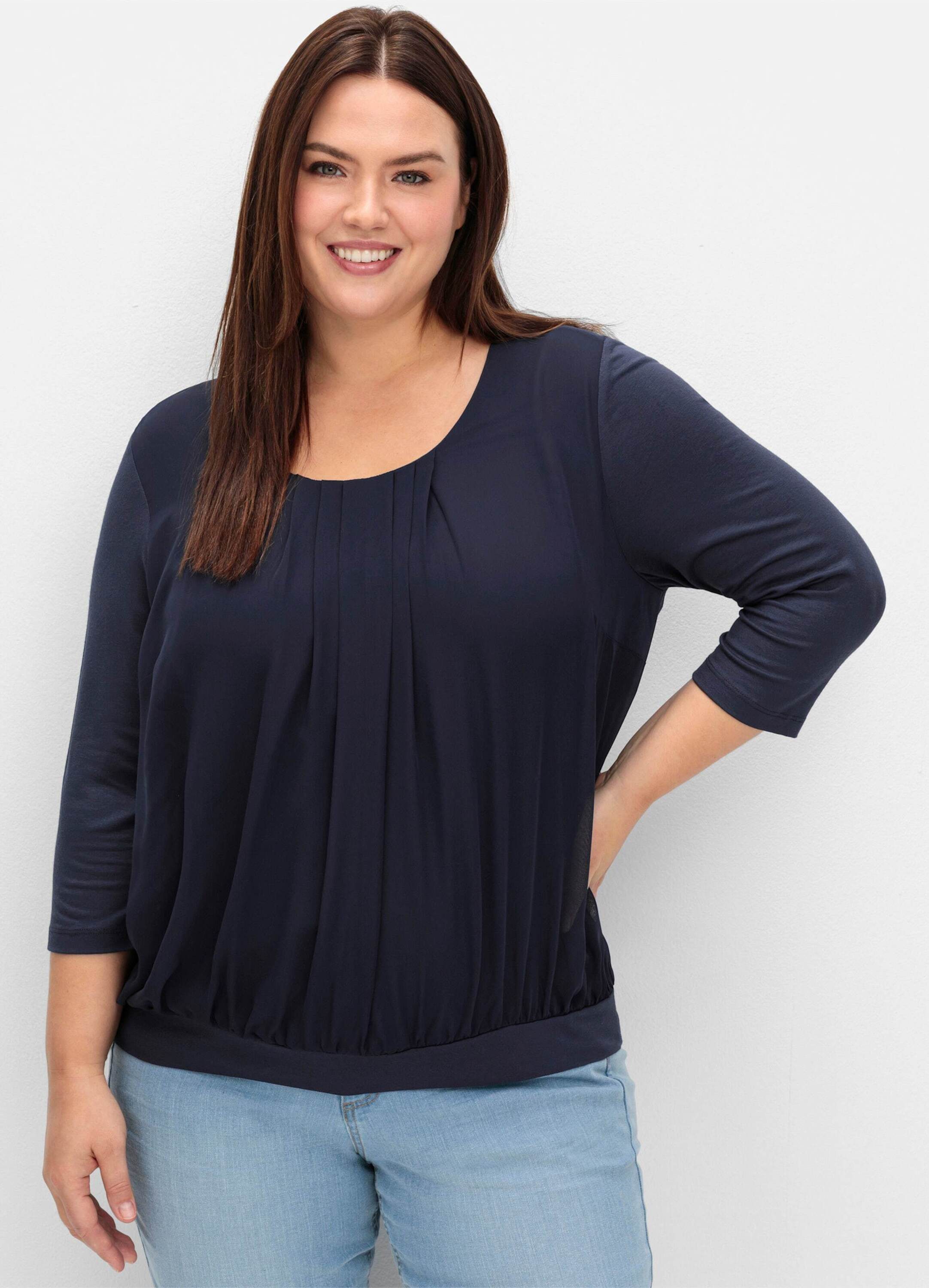 Sheego T-Shirt Blusenshirt Kurzarm mit Chiffon-Body und 3/4-Ärmeln günstig online kaufen