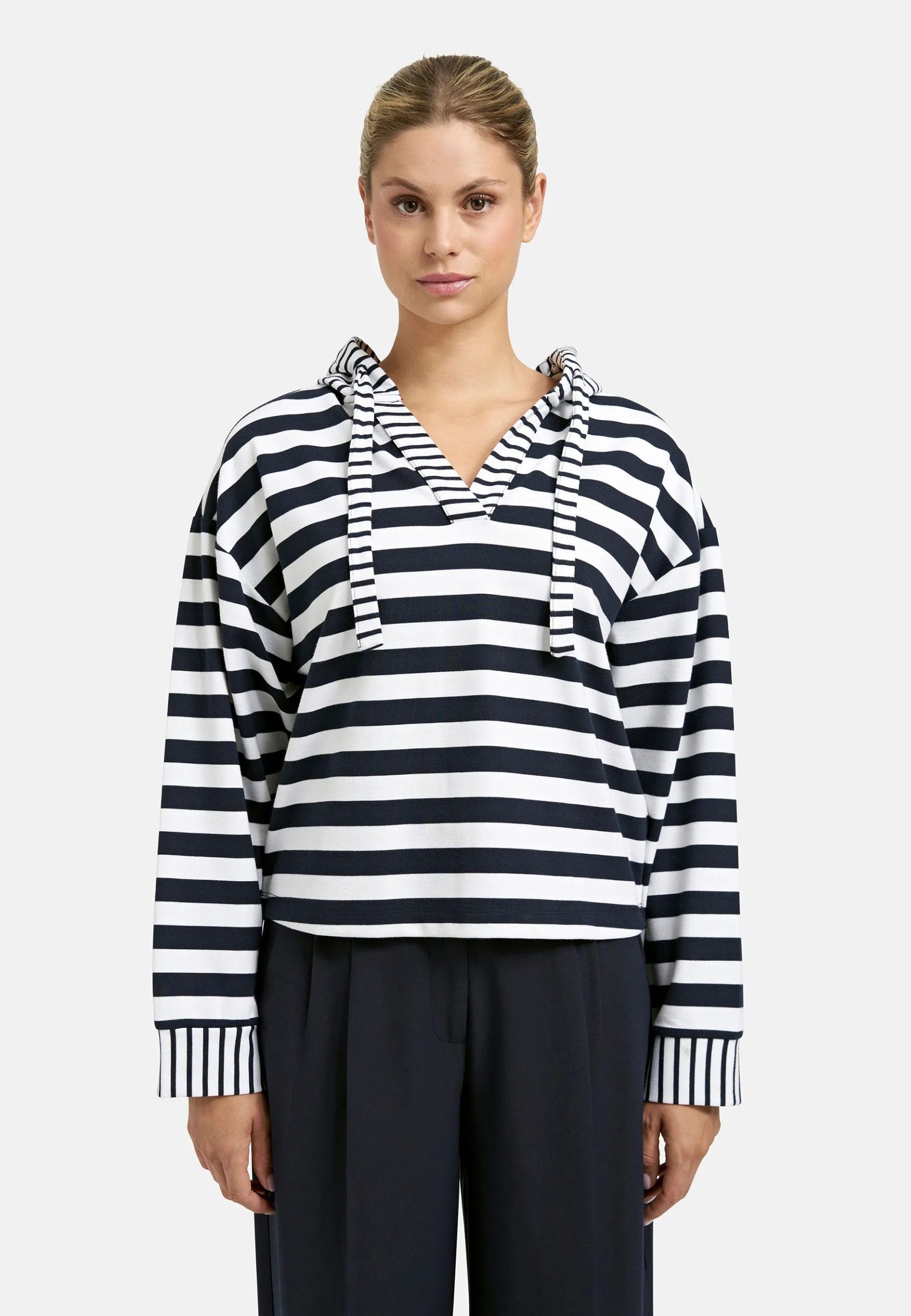 Smith & Soul Kurzarmshirt BOXY INTERLOCK HOODIE STRIPED