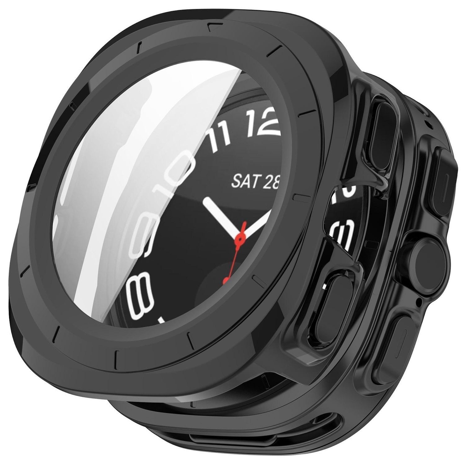Wigento Smartwatch-Hülle Für Samsung Galaxy Watch Ultra 47mm / Ultra 2025 Hülle + Glas Schwarz, Schutzhülle aus PC + Hart Glas für Rundumschutz