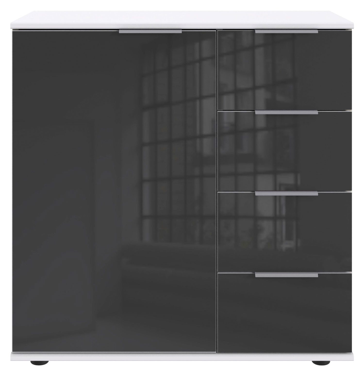 Wimex Kommode Easy Plus (1 Tür, 4 Schubladen, 1 St., moderne Optik, mit Schubladen), 82cm weiß Grauglas