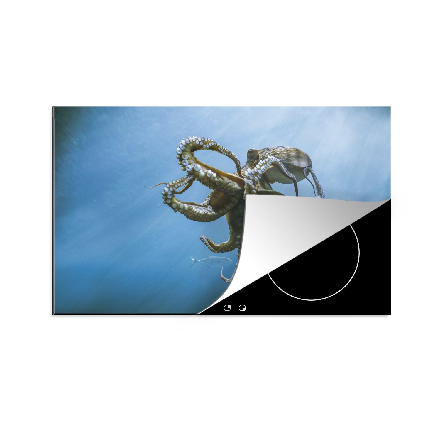 MuchoWow Herdblende-/Abdeckplatte Oktopus unter der Wasseroberfläche, Vinyl, (1 tlg), 81x52 cm, Induktionskochfeld Schutz für die küche, Ceranfeldabdeckung