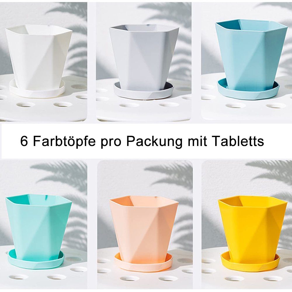 6 Farbige Pflanzkübel Plastik mit zggzerg Stück Blumentöpfe Ablauflöchern Palette,