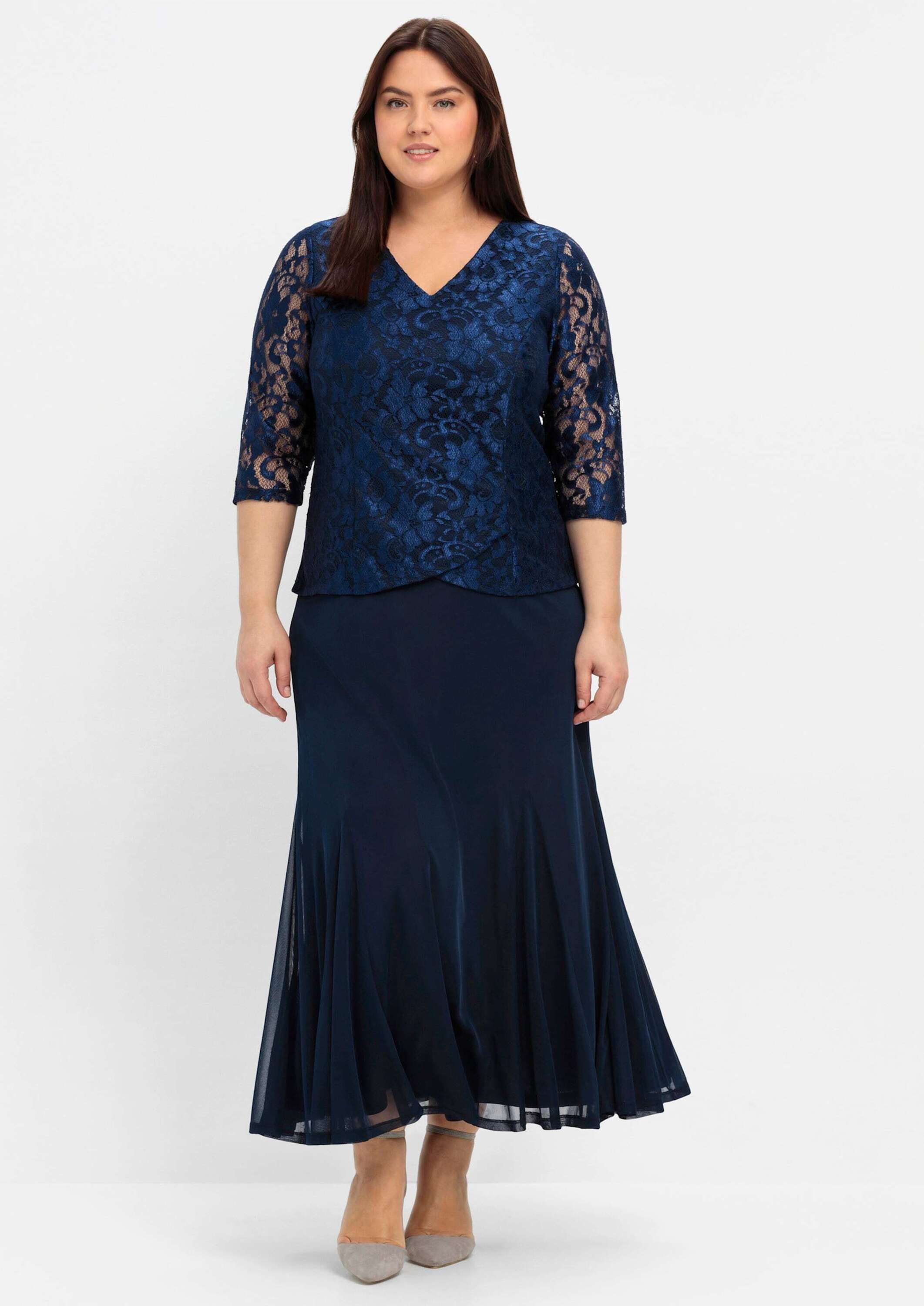 Sheego Etuikleid Abendkleid Ärmellos mit floraler Spitze