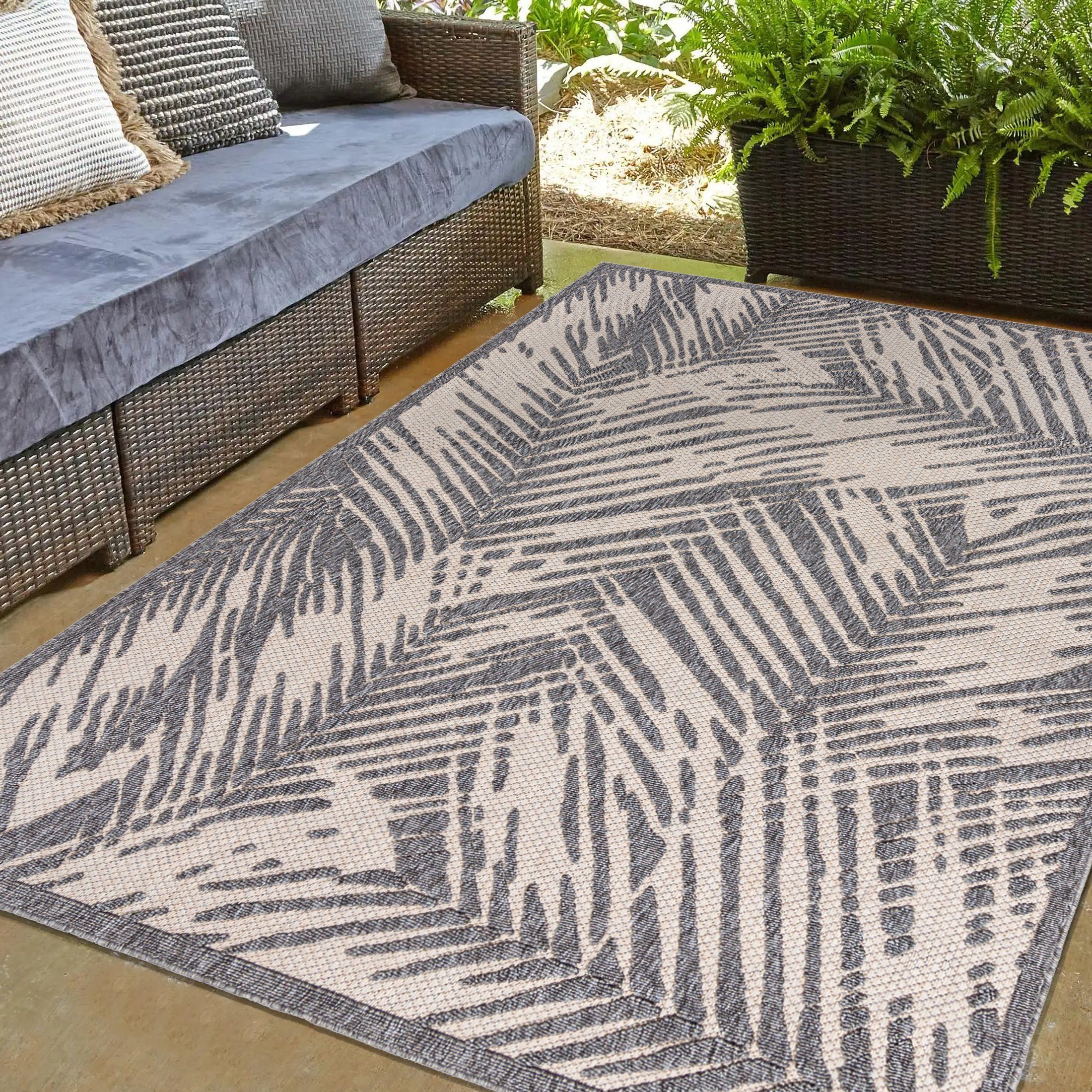 Outdoorteppich In- & Outdoor Teppich Wetterfest & UV-beständig Balkon - Grau Beige, Mazovia, 200 x 300 cm, Höhe 6 mm, Kurzflor - niedrige Florhöhe, Weich, Pflegeleicht, Flachgewebe