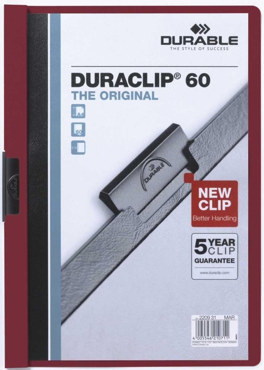 Hefter Klemmmappe Duraclip Original 60 bis 60 Blatt A4 aubergine (25 Stück)
