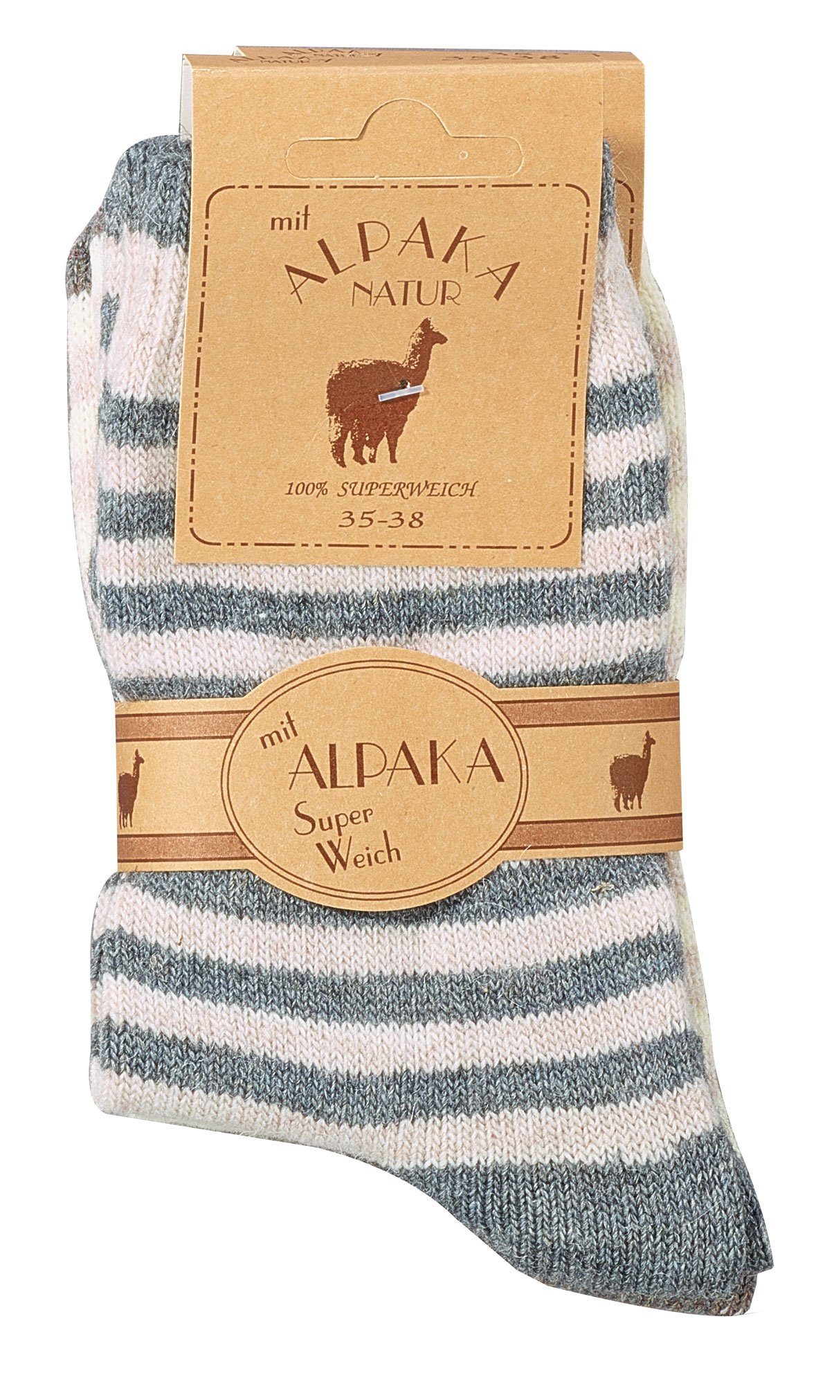 Wowerat Socken 2 Paar Kinder Alpaka-Söckchen, superweich, schöne Ringelfarben – Bild 4 von 5