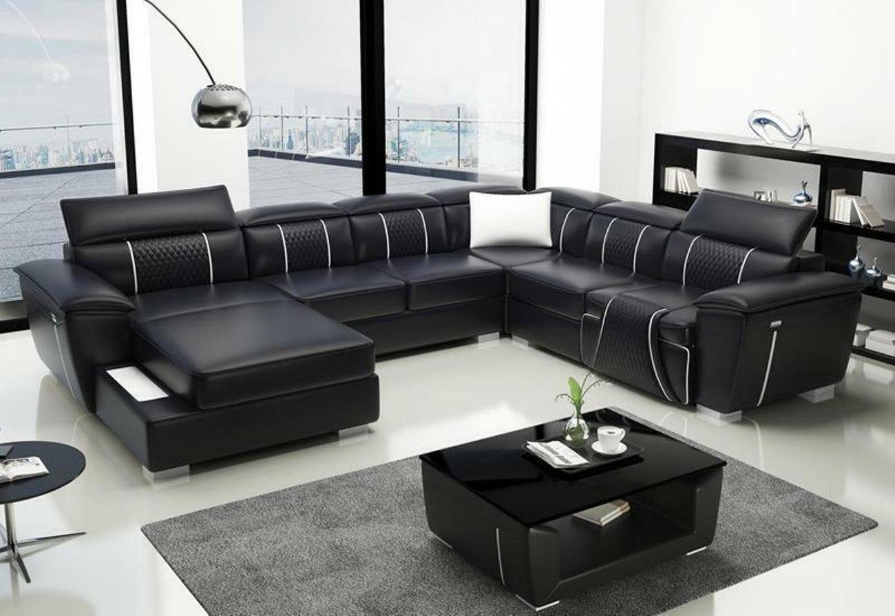 JVmoebel Ecksofa Ecksofa Wohnlandschaft Sofa Couch Leder Relax Multifunktion U-Form Schwarz