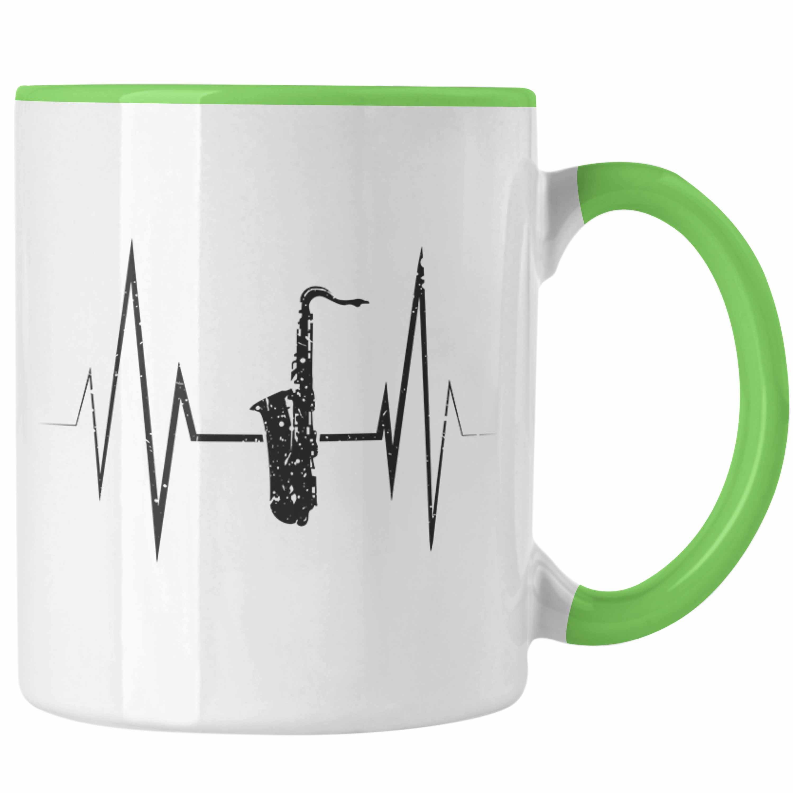 Herzschlag Kaffeebecher Geschenk Saxophon Trendation Saxophonist Geschenki Grün Tasse Tasse