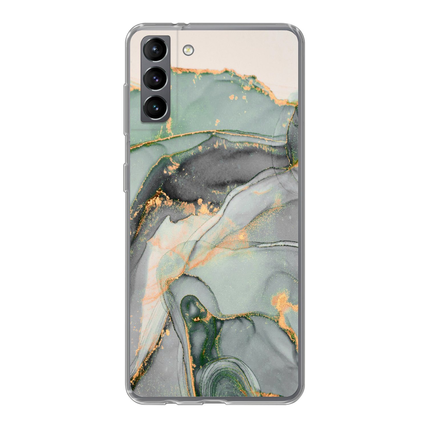 MuchoWow Handyhülle für Samsung Galaxy S21 Plus Gold - Marmor - Grün - Luxus - Glitzer - M, Phone Case, Silikon, Schutzhülle Dünn