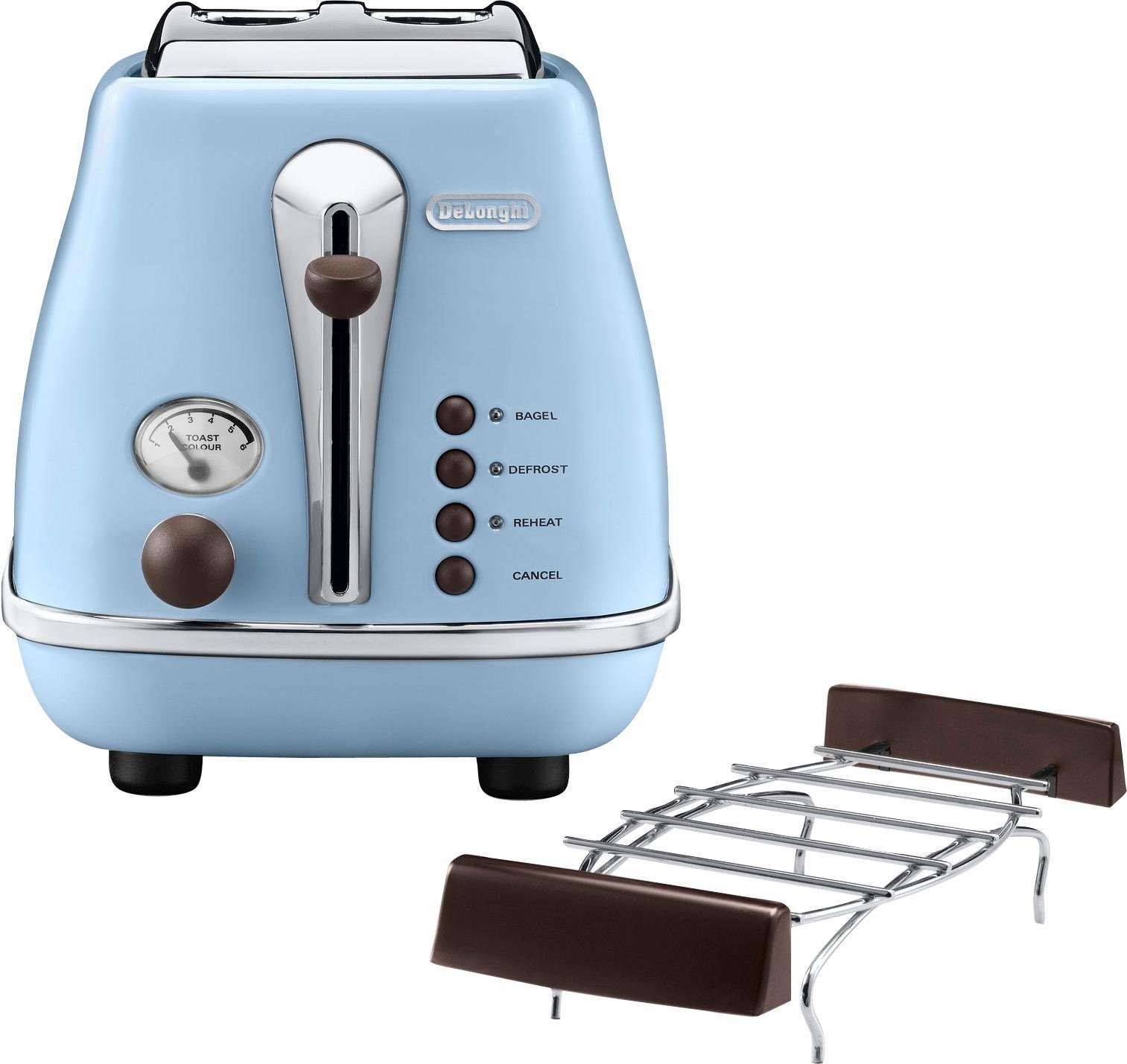 De'Longhi Toaster Incona Vintage »CTOV 2103.AZ«, 2 kurze Schlitze, 900 W, im Retro Look, azur