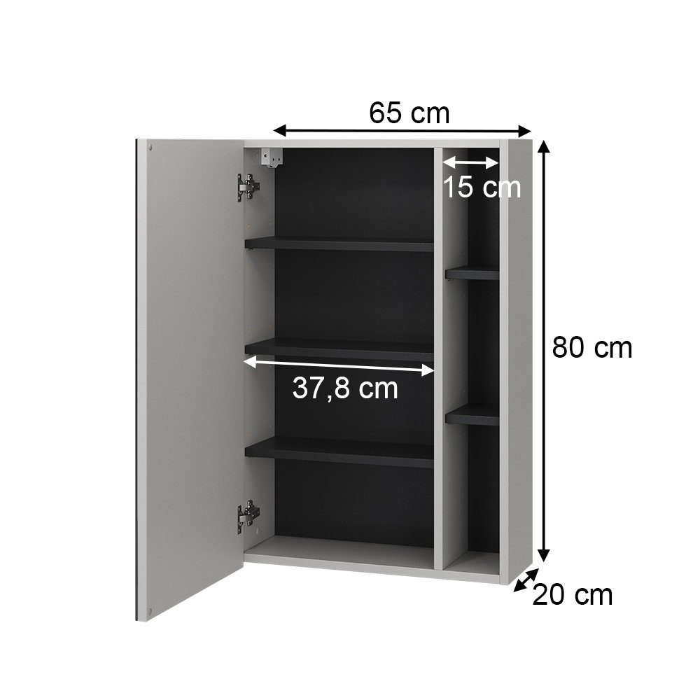 Vicco Badezimmerspiegelschrank Spiegelhängeschrank GERTA Grau/Schwarz