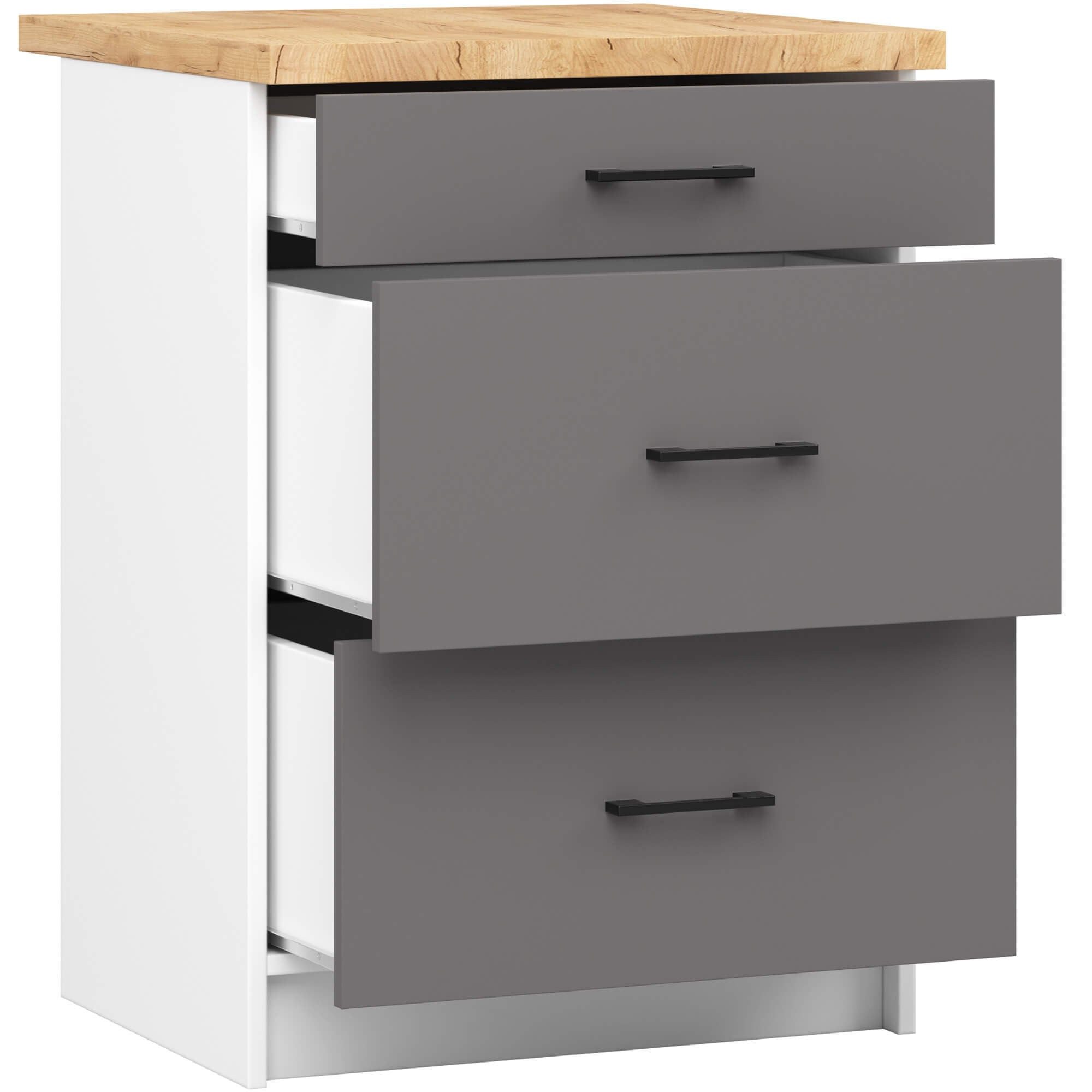 Raumhirsch Furniture Unterschrank Moderner Küchenunterschrank - 3 Schubladen - Küchenmodul Soft-Close System, Maße 60 x 80 x 46 cm