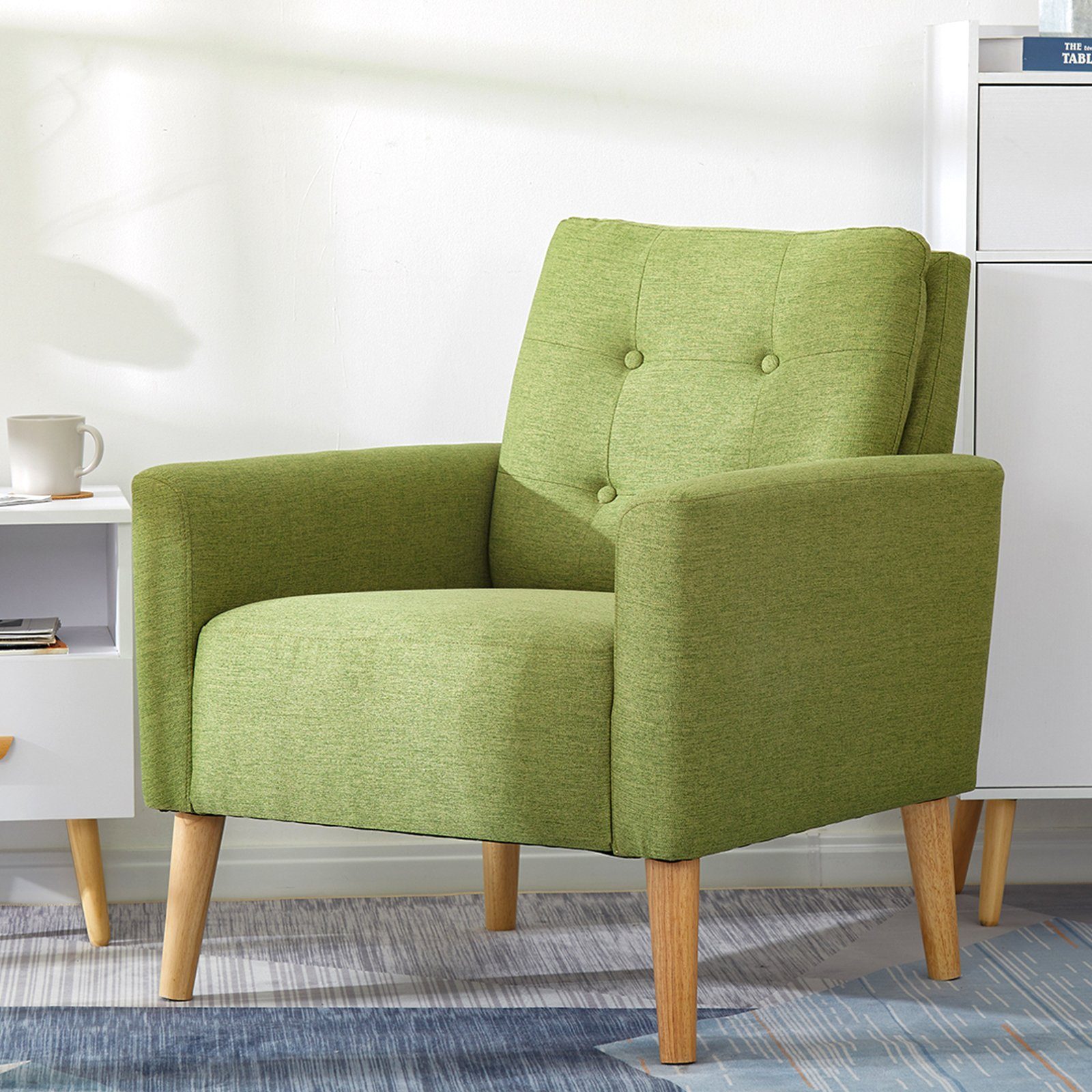 Füßen Relaxsessel, Sofa, Mondeer Einzelsessel, (Einzelsessel), grün mit und Sessel Rahmen Massivholz