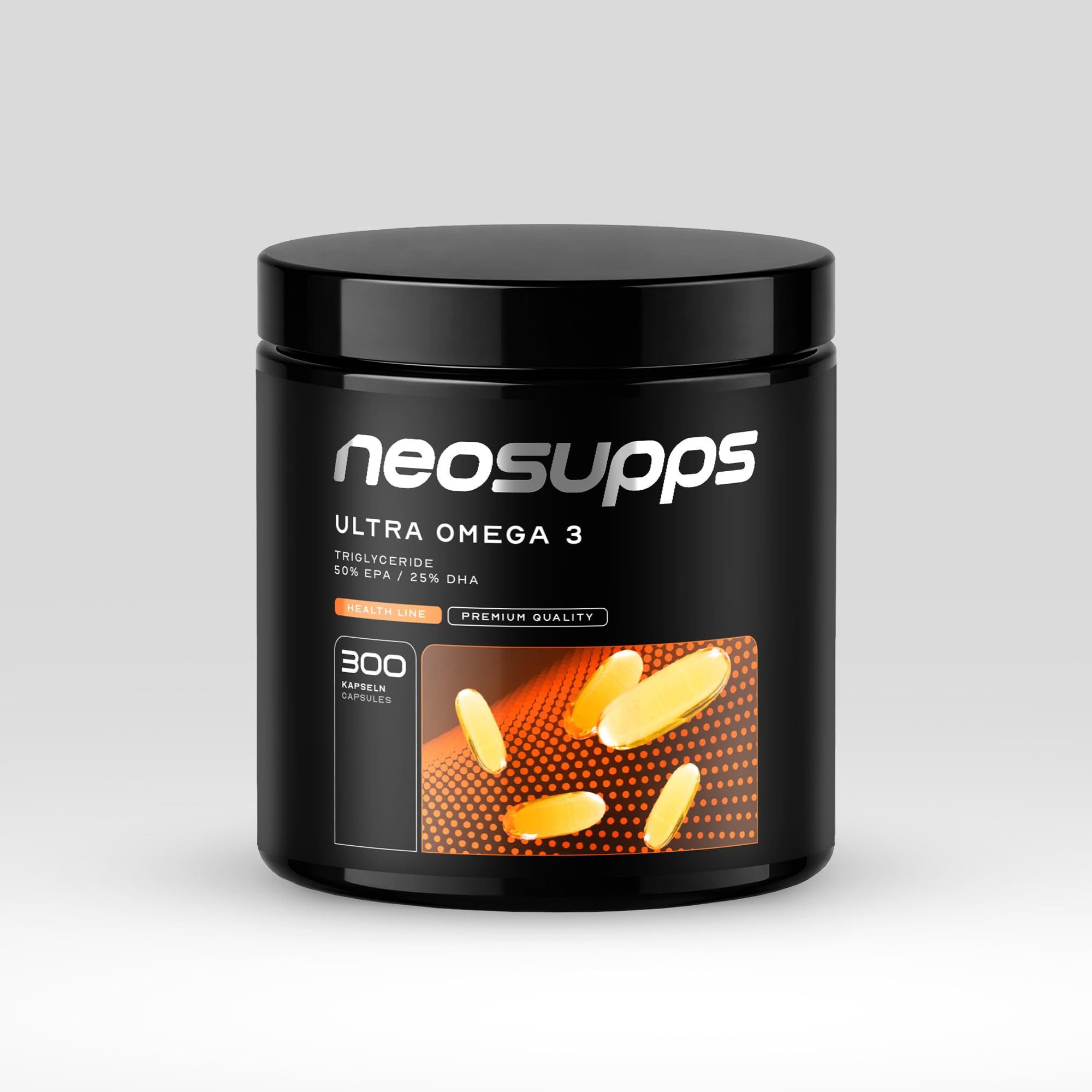 Neosupps Omega 3 hochdosiert, 2000mg Fischöl Dosis 500mg EPA & 250mg DHA, 300 Kapsel, unterstützt Herz, Gehirn, Augen, Gelenke & Haut, 150 Tagesportionen