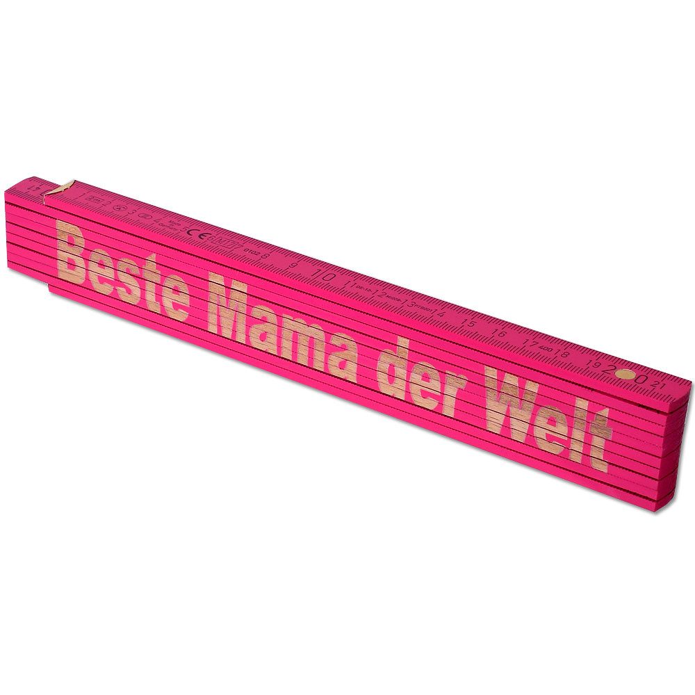 TE-Trend Zollstock Pink 2 Meter Maßstab Gliedermaßstab Gravur Beste Mama der Welt, 90° Rasterung und Winkelmesser