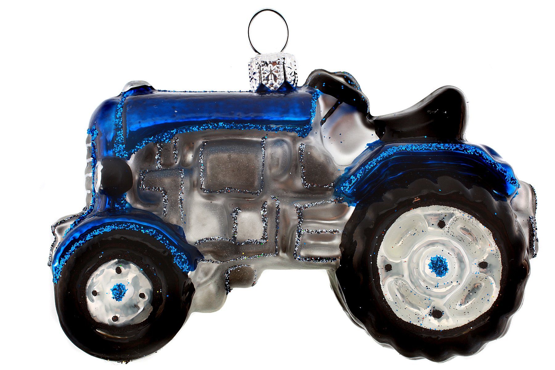 Hamburger Weihnachtskontor Christbaumschmuck Trecker / Traktor blau, Dekohänger - mundgeblasen - handdekoriert