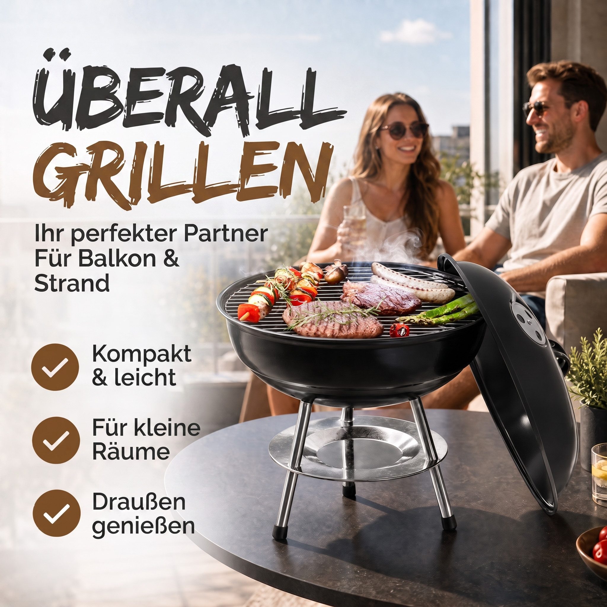 Goods+Gadgets Standgrill GOODS+GADGETS Mini Kugelgrill Campinggrill - Holzkohle BBQ Edelstahl, Camping Holzkohle-Grill Tischgrill