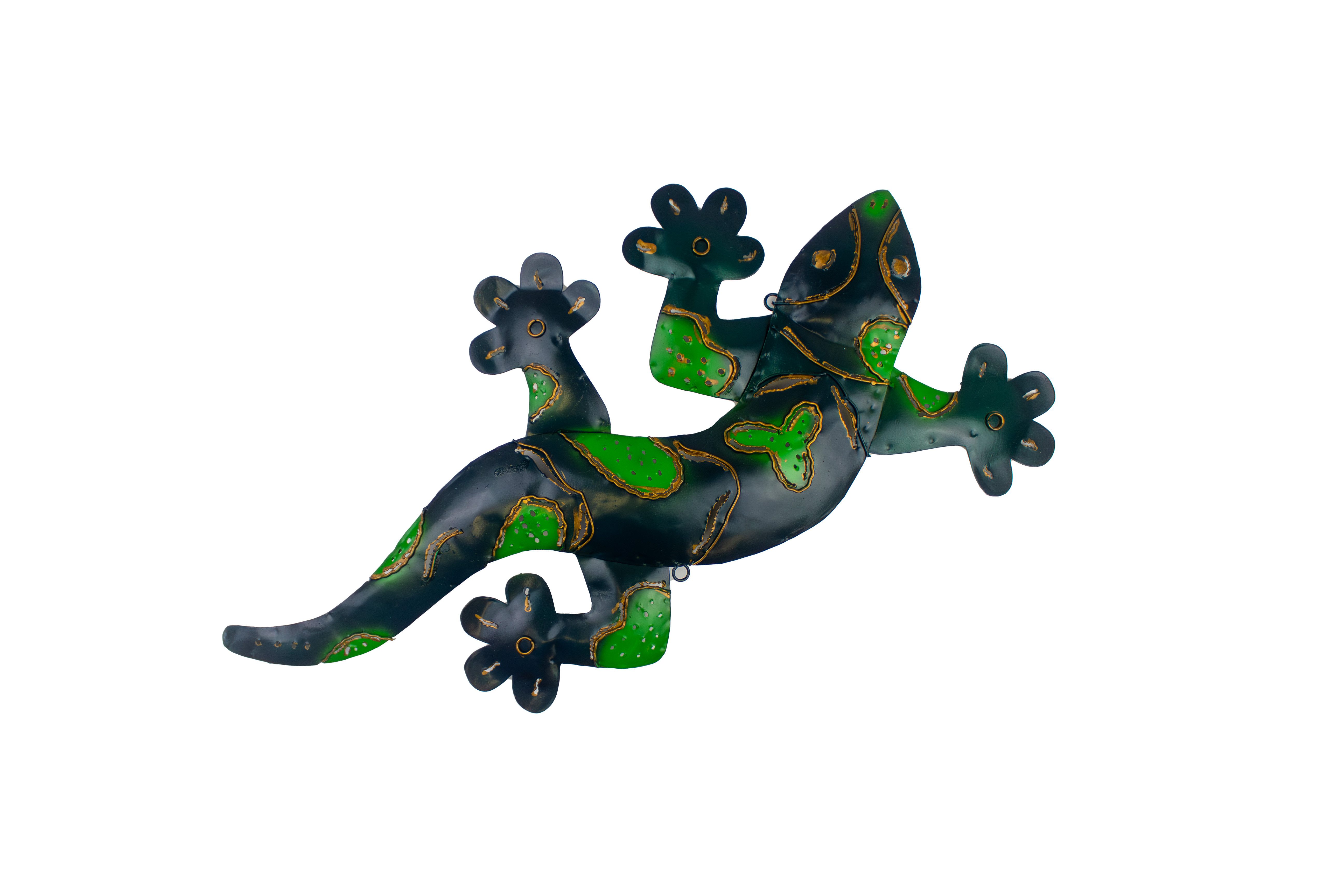 WORU Wanddekoobjekt Grüner Gecko aus Metall – handgefertigt, 50 oder 80 cm