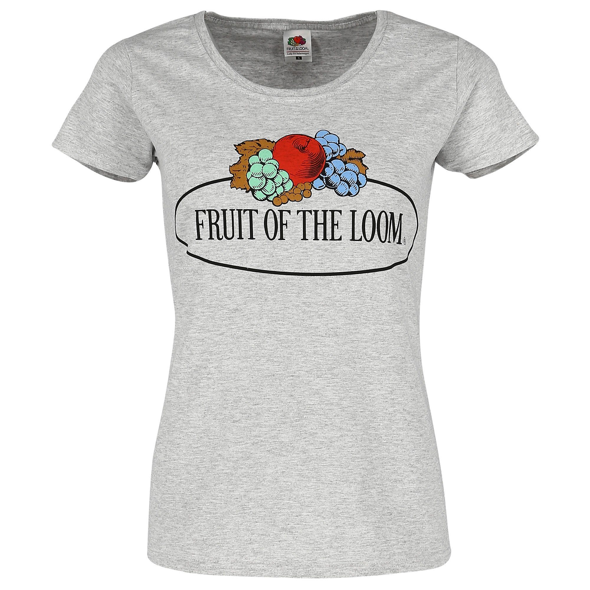 the the Loom of Loom graumeliert Rundhalsshirt T-Shirt of mit Fruit of Logo Loom Fruit the Fruit Damen