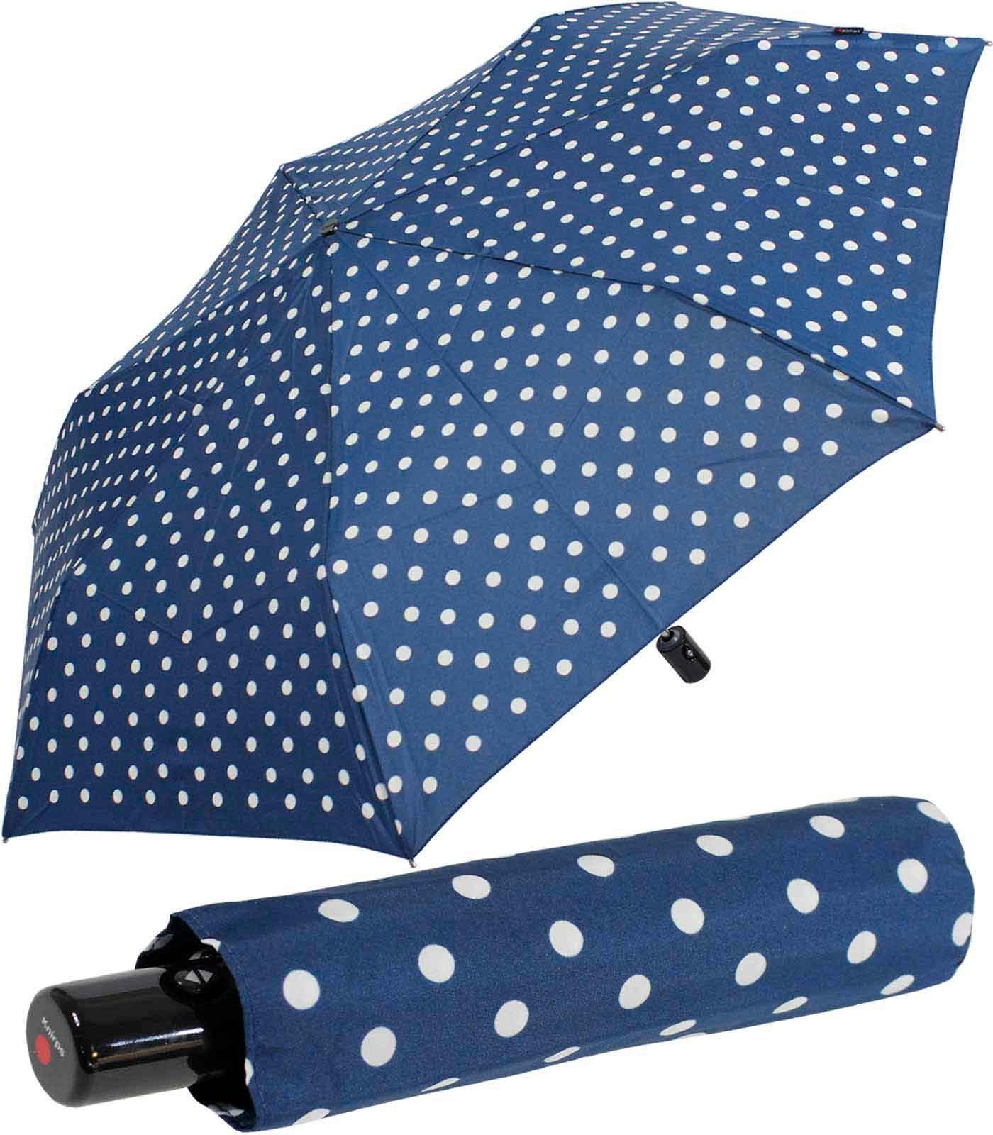 Knirps® Taschenregenschirm Slim Duomatic mit Auf-Zu-Automatik - Polka Dots, immer mit dabei, passt in jede Tasche blau-weiß