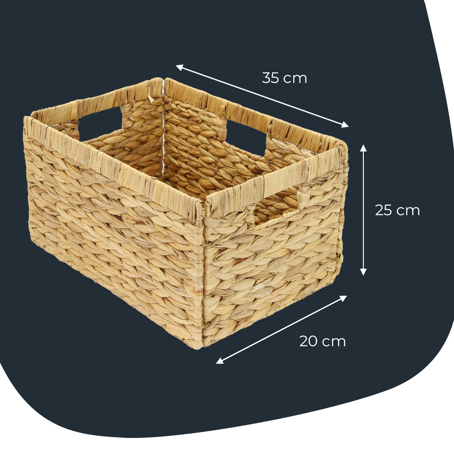 HMF Regalkorb Aufbewahrungskorb passend für BILLY Regal, Korb, geflochten aus Wasserhyazinthe mit drei Griffen, 35 x 25 x 20 cm – Bild 5 von 5