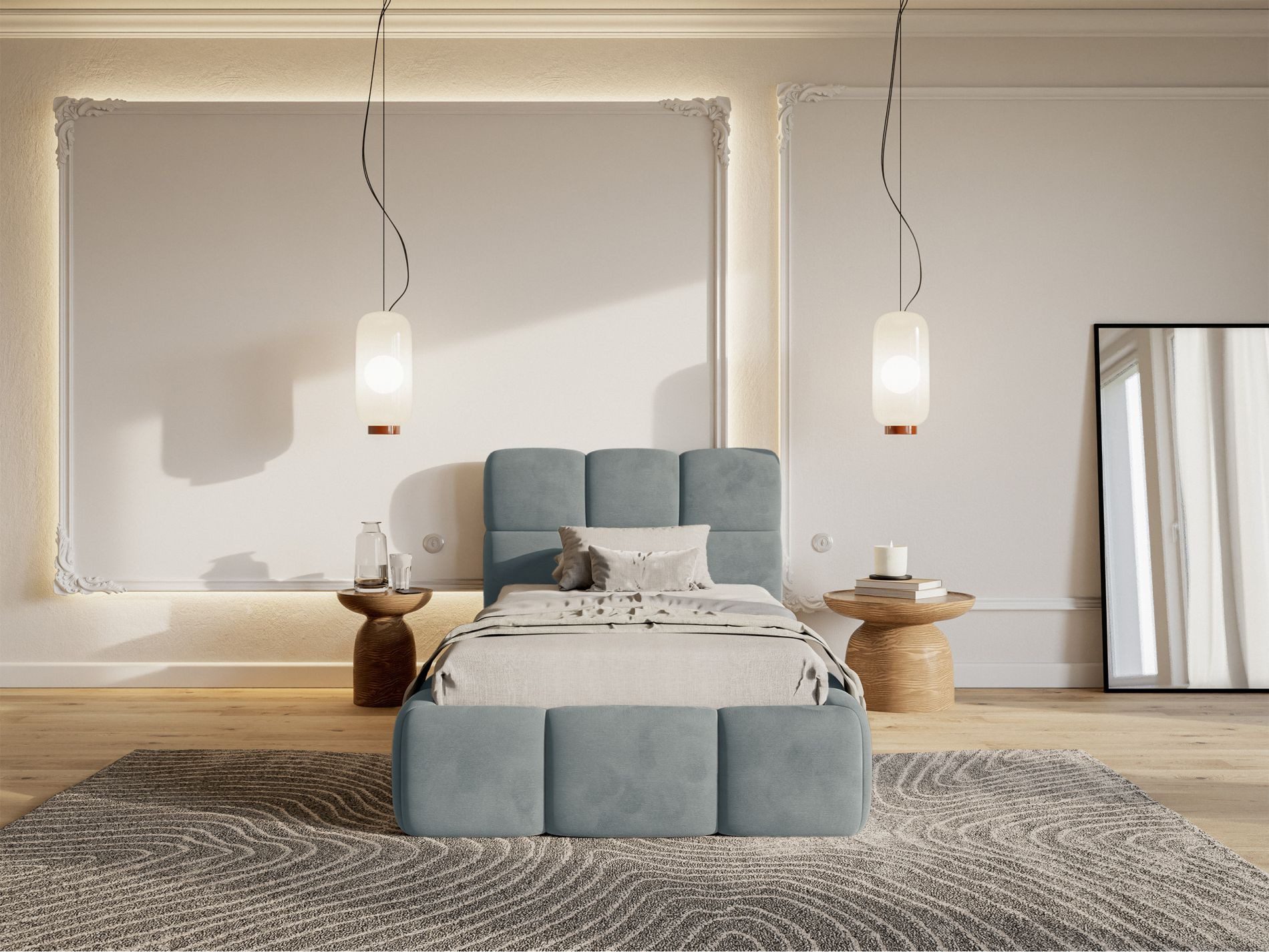 Selsey Kinderbett CLOUDY, mit Bettkasten, Lattenrost, Samt wasserabweisend, 90 x 200 cm