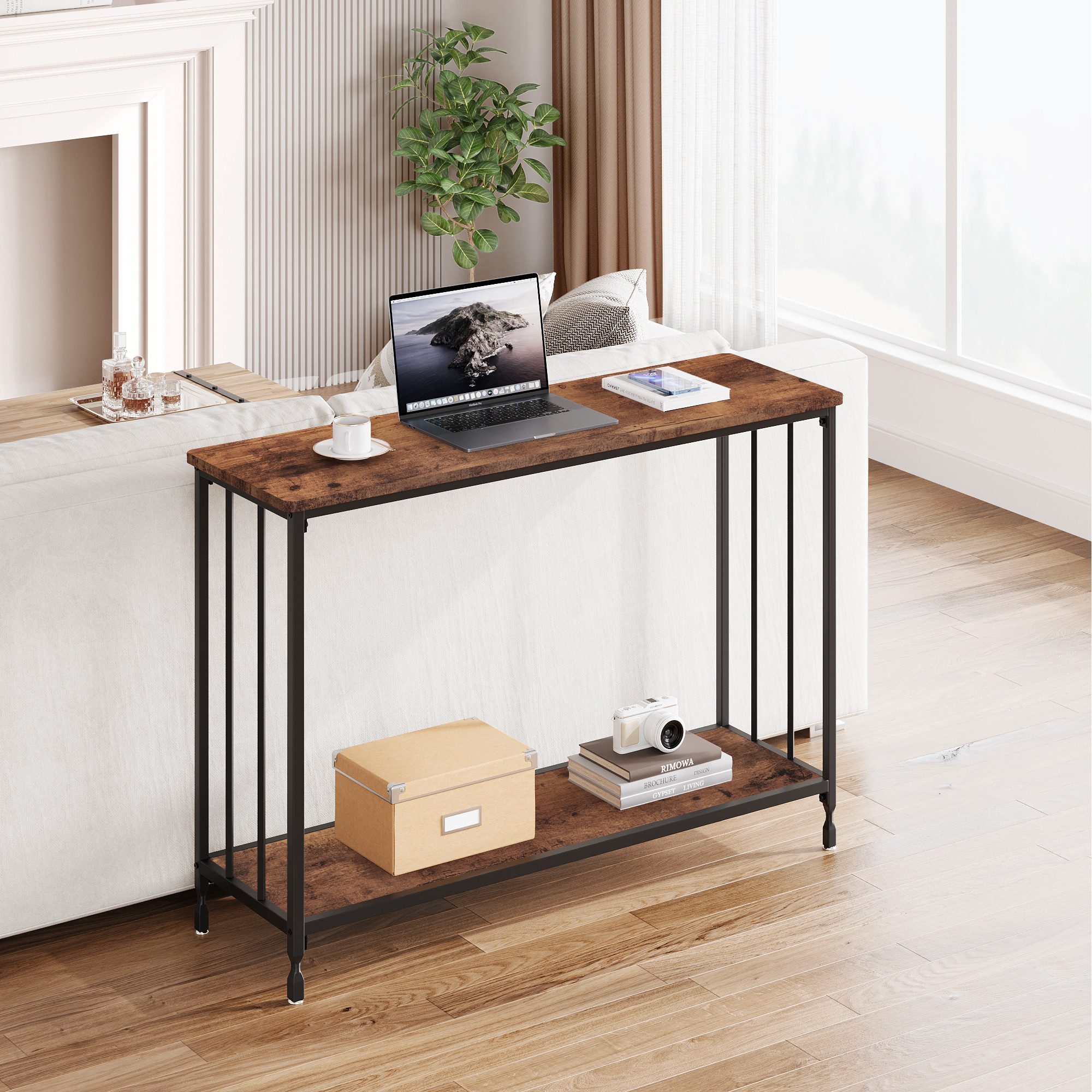 GarveeMore Konsolentisch,105x30x81cm, Schmaler Beistelltisch,Flurtisch,Kleiner Ausstellungstisch,Sofatisch