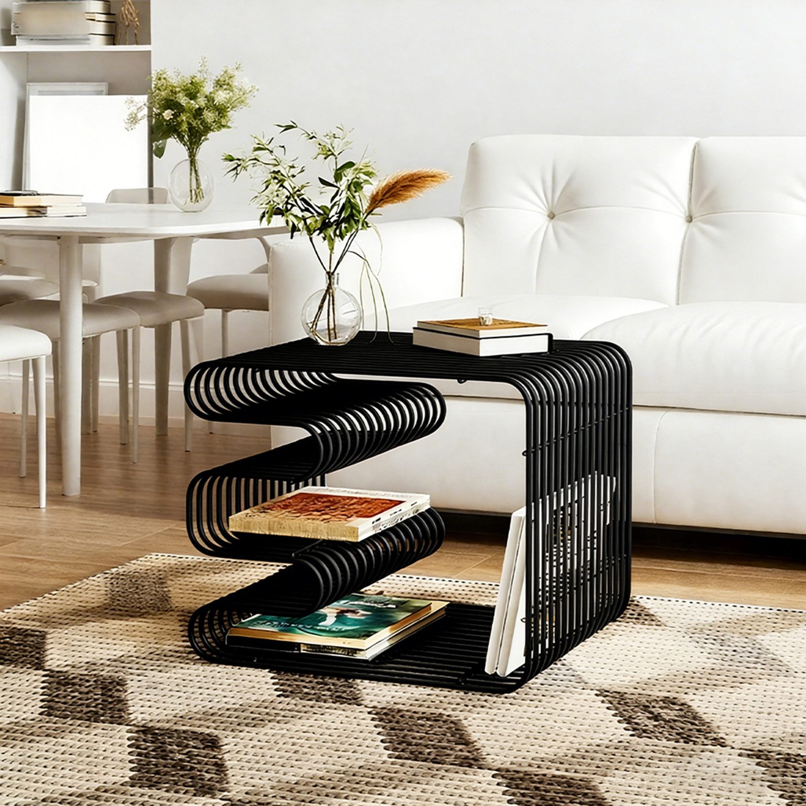PEALOV Couchtisch Beistelltisch mit Zeitschriftenhalter aus Metall, Moderner Nachttisch (1-St), 32 × 32 × 41 cm – montagefrei, für Wohnzimmer, Schlafzimmer