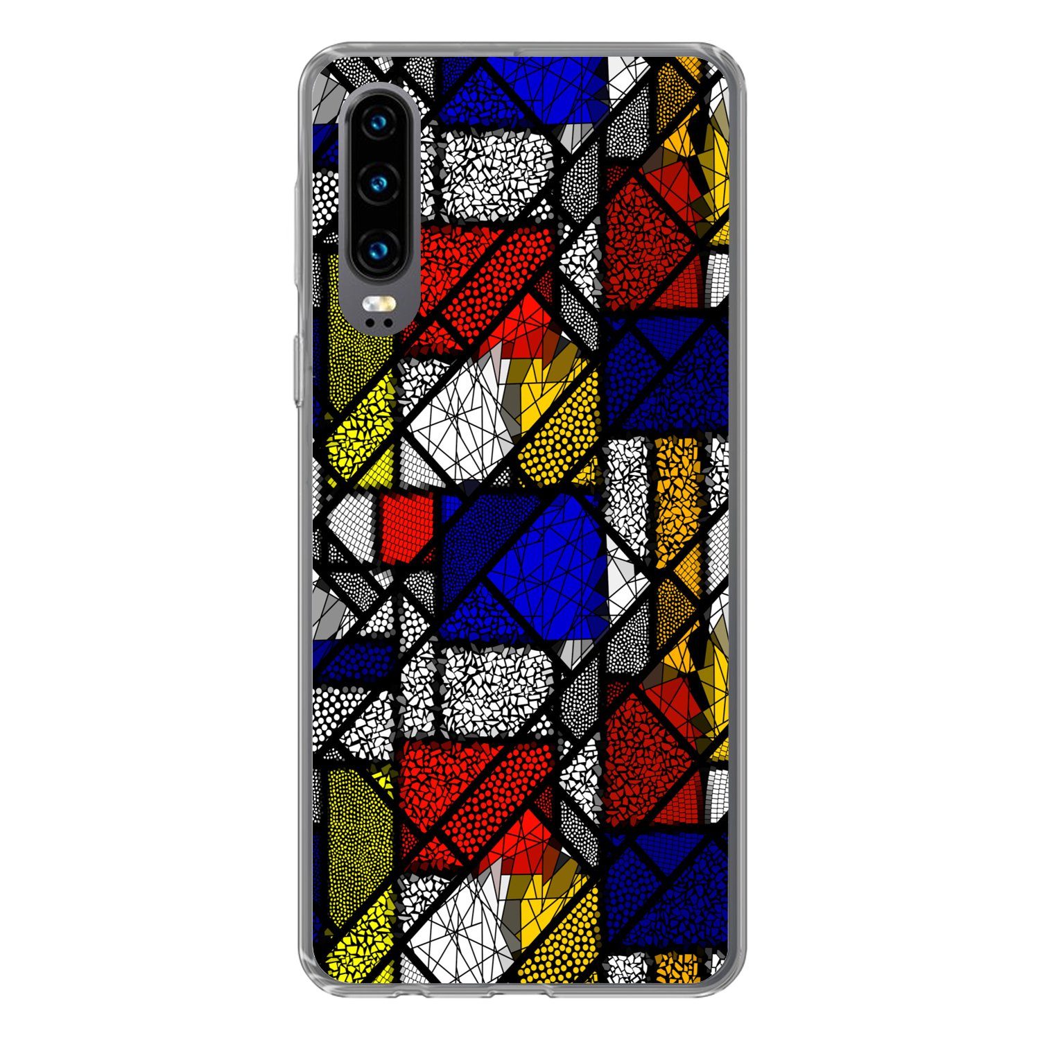 MuchoWow Handyhülle für Huawei P30 Mondrian - Glasmalerei - Alte Meister - Kunstwerk - Abs, Handy Case, Silikon, Bumper Case Dünn